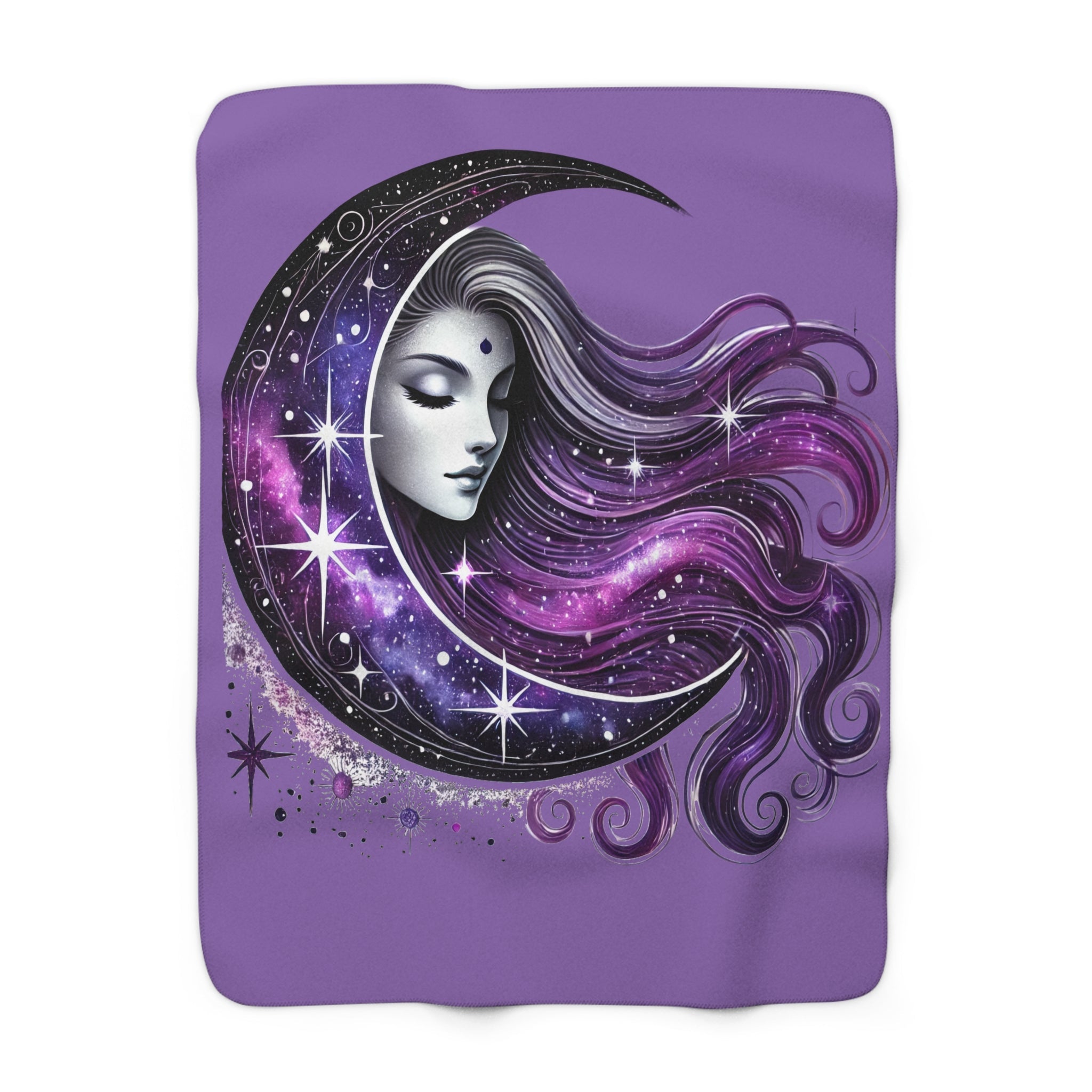 Cosmic Moon Sherpa Fleece Blanket – Starry Night Throw & Astrology Gift