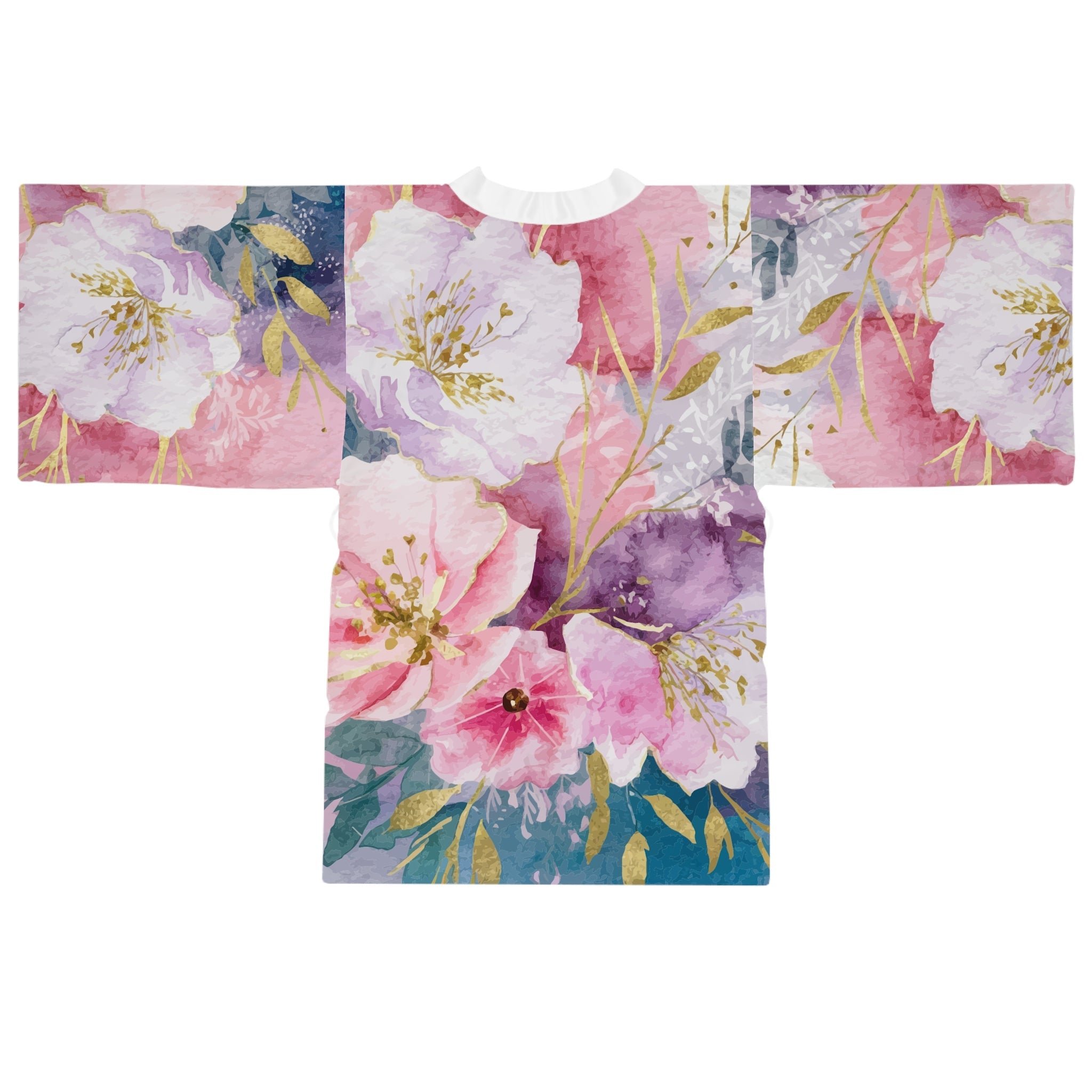 Long Sleeve Kimono Robe  - Pastel Roses
