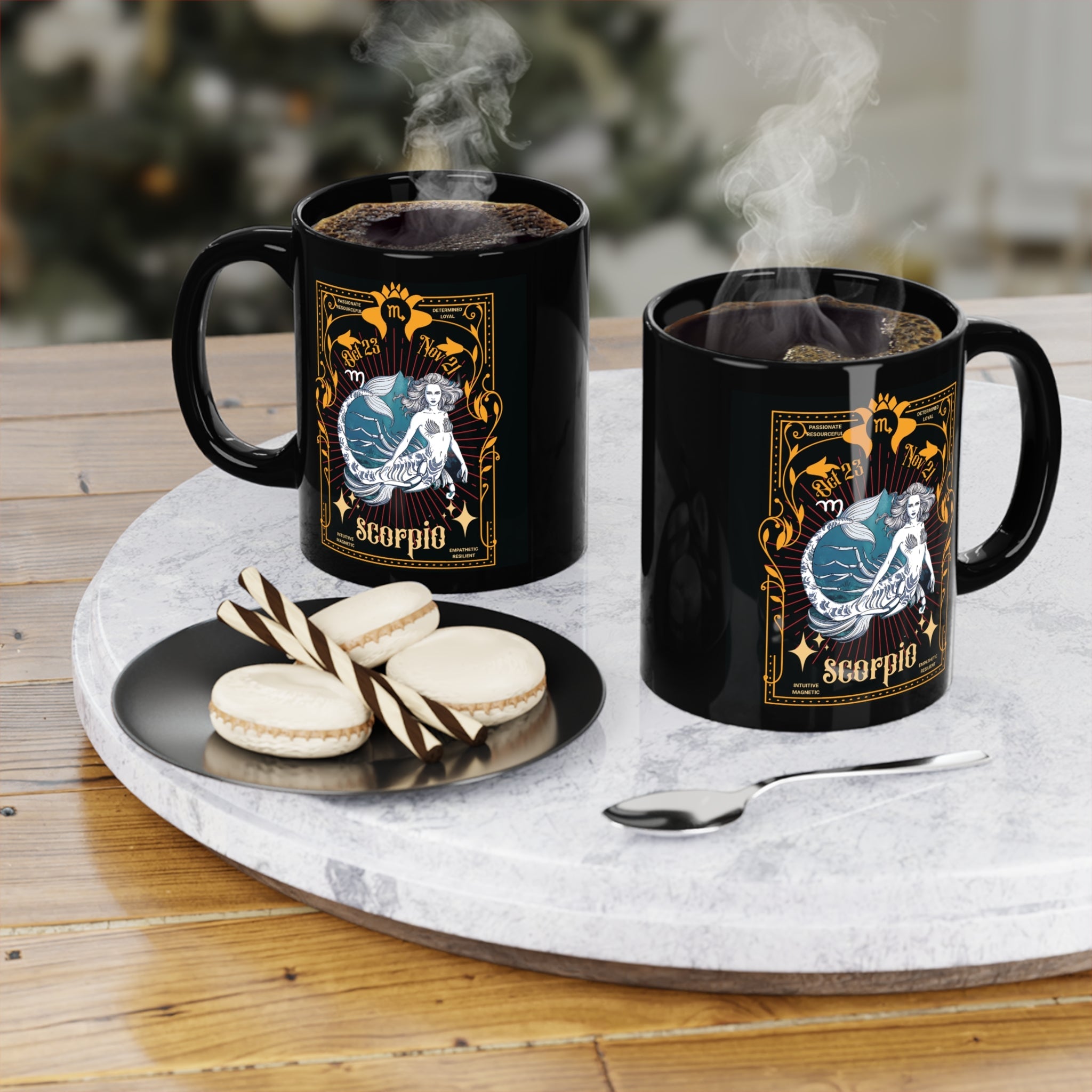 Mermaid Scorpio Black Coffee Mug – 11oz Zodiac Cup