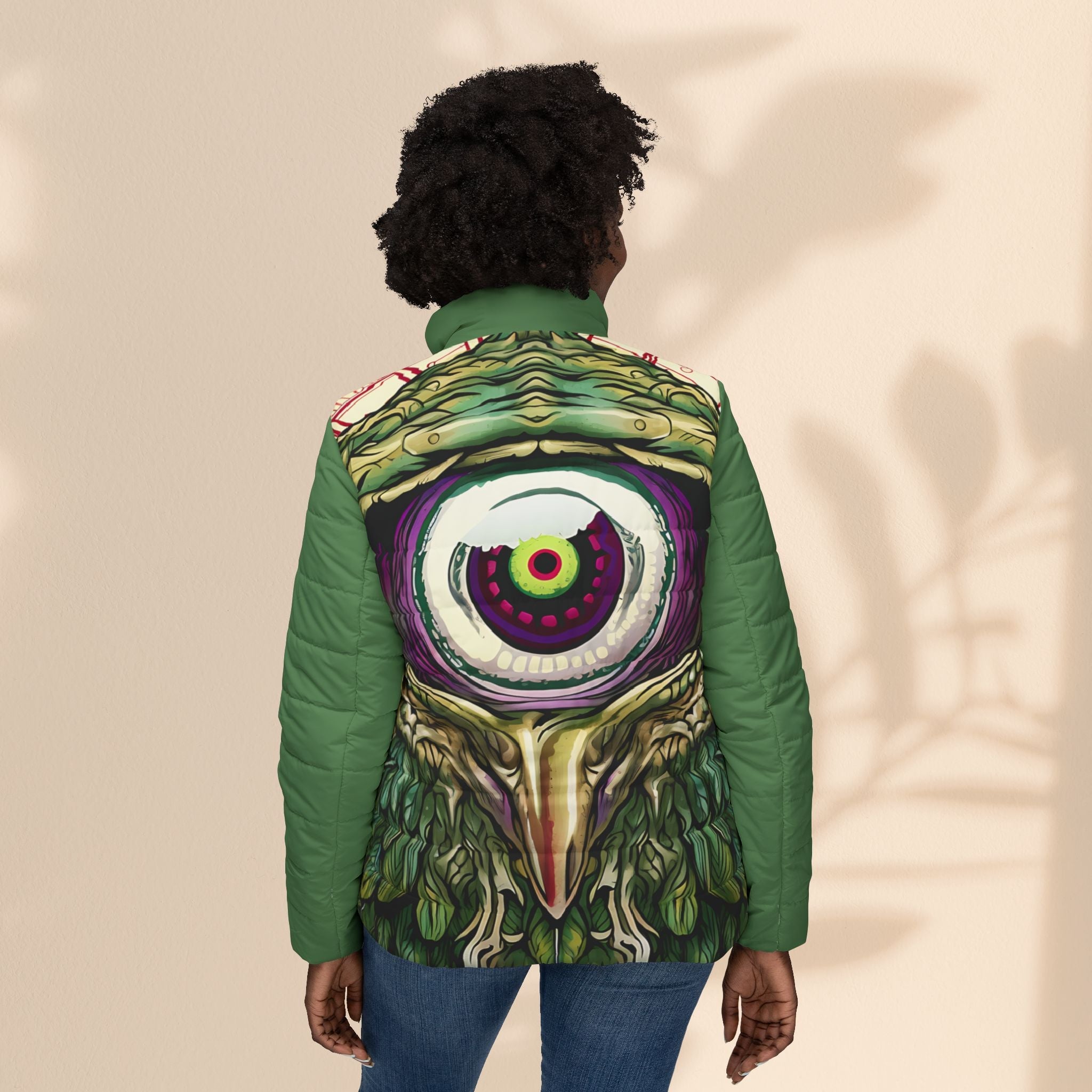 Bohemian Owl Women’s Puffer Jacket - Artful and Stylish Outerwear