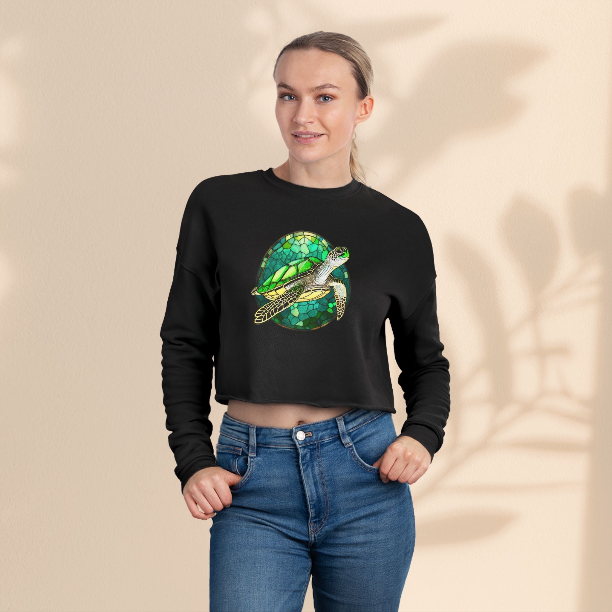 Eco-Friendly Women's Cropped Sweatshirt with Sea Turtle Design | Perfect for Nature Lovers