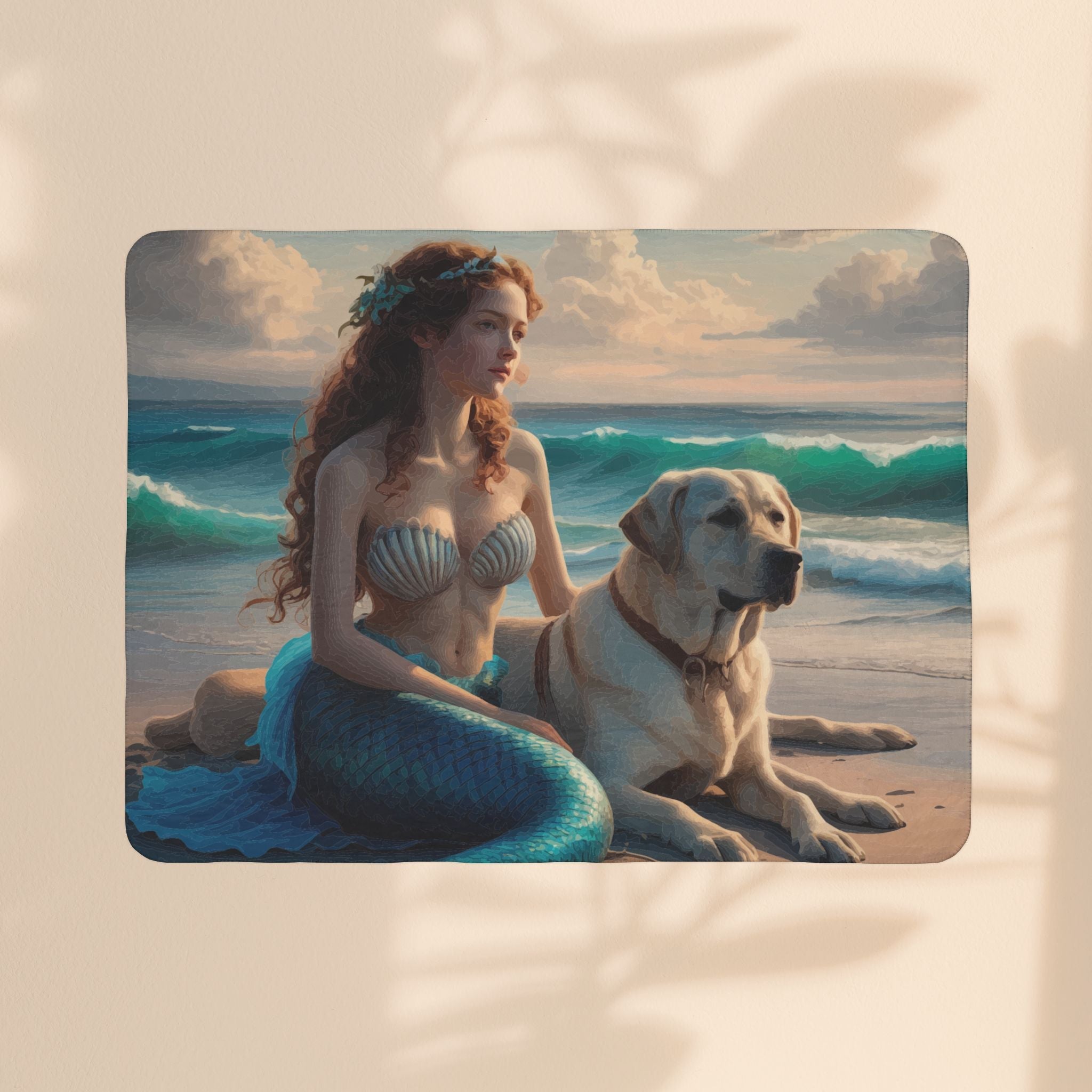 Fleece Sherpa Blanket - Mermaid with Her Dog