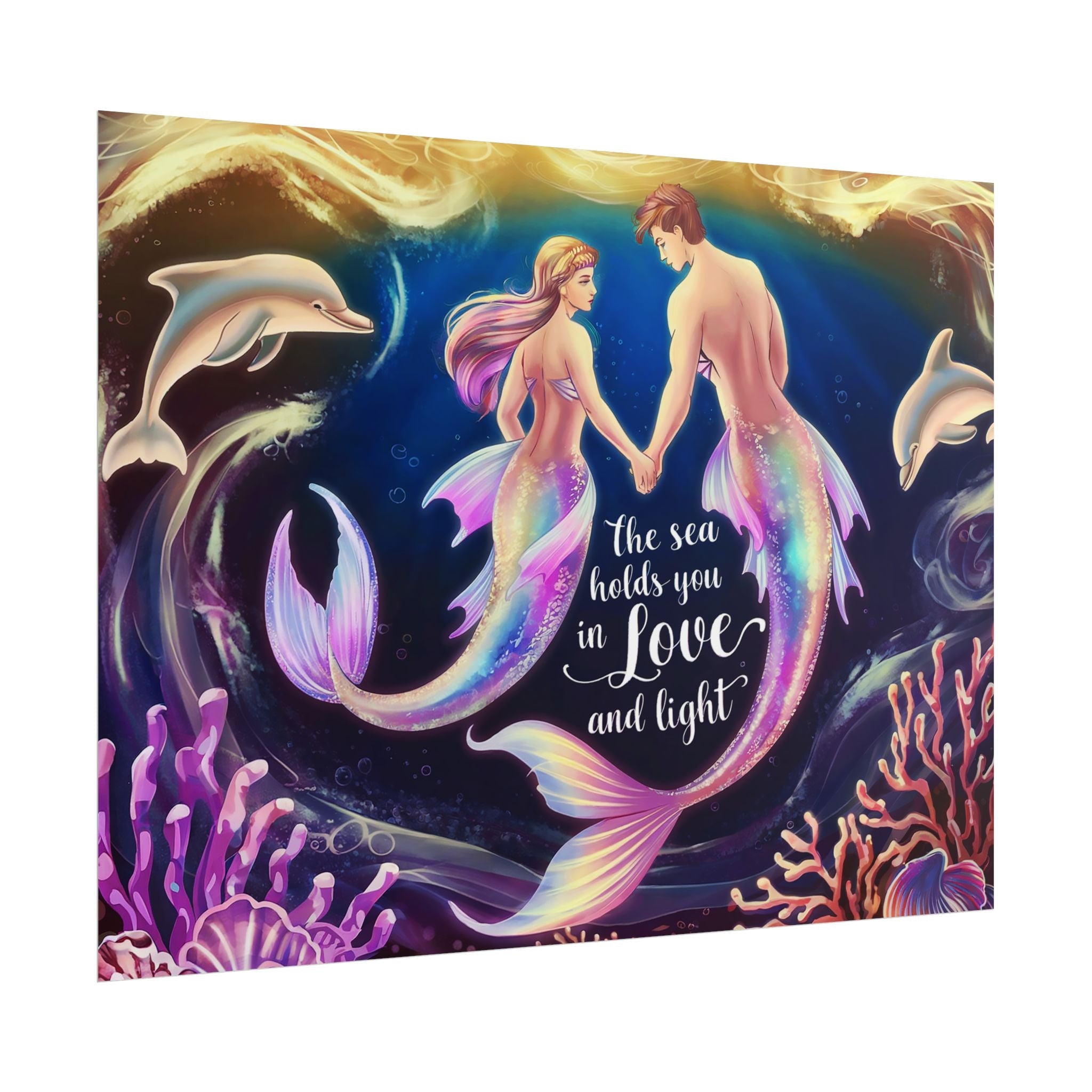 Mermaid Lovers Rolled Poster - Sea Holds You in Love and Light