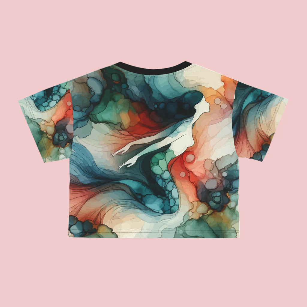 Mermaid Watercolor Crop Tee, Artistic Festival Shirt