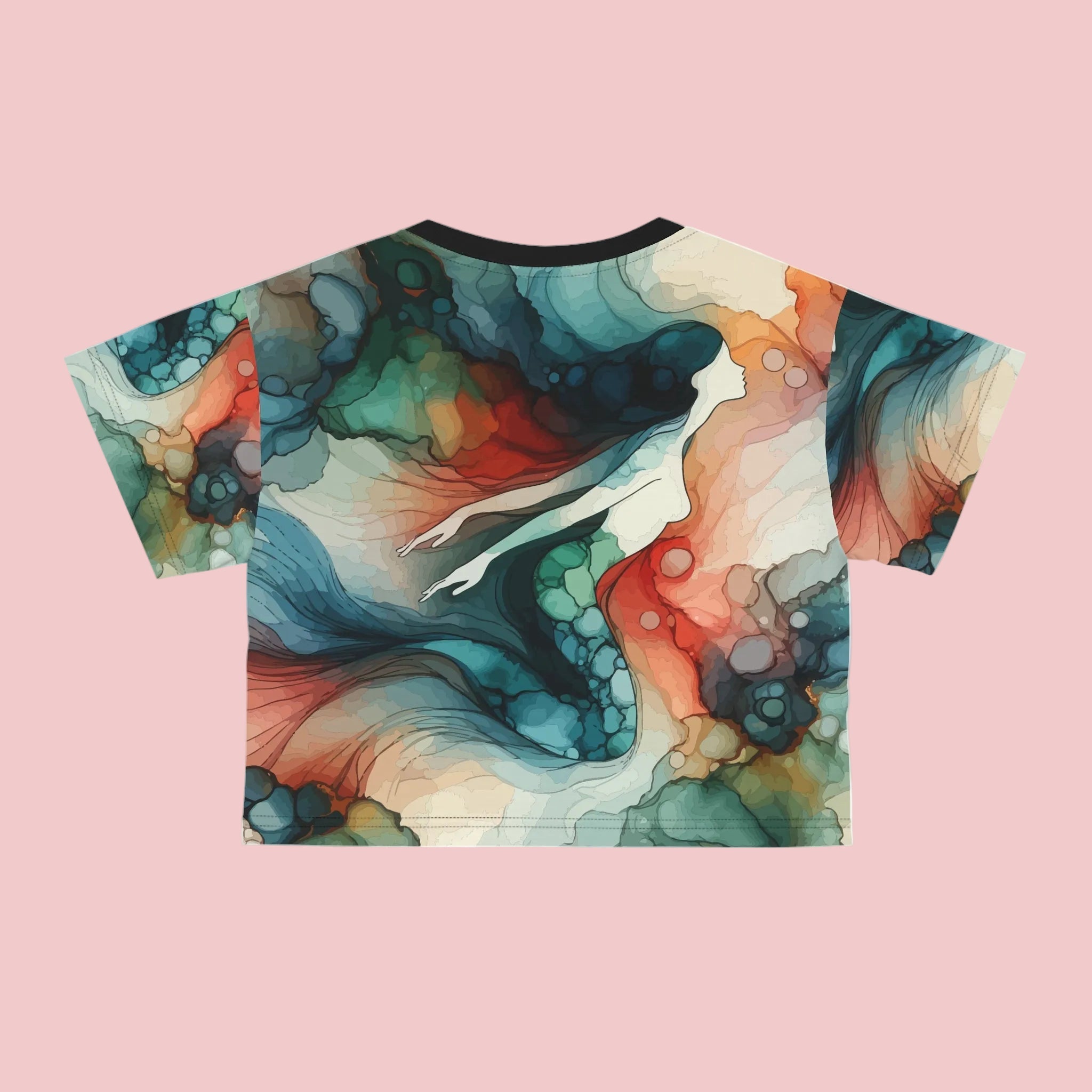 Mermaid Watercolor Crop Tee, Artistic Festival Shirt
