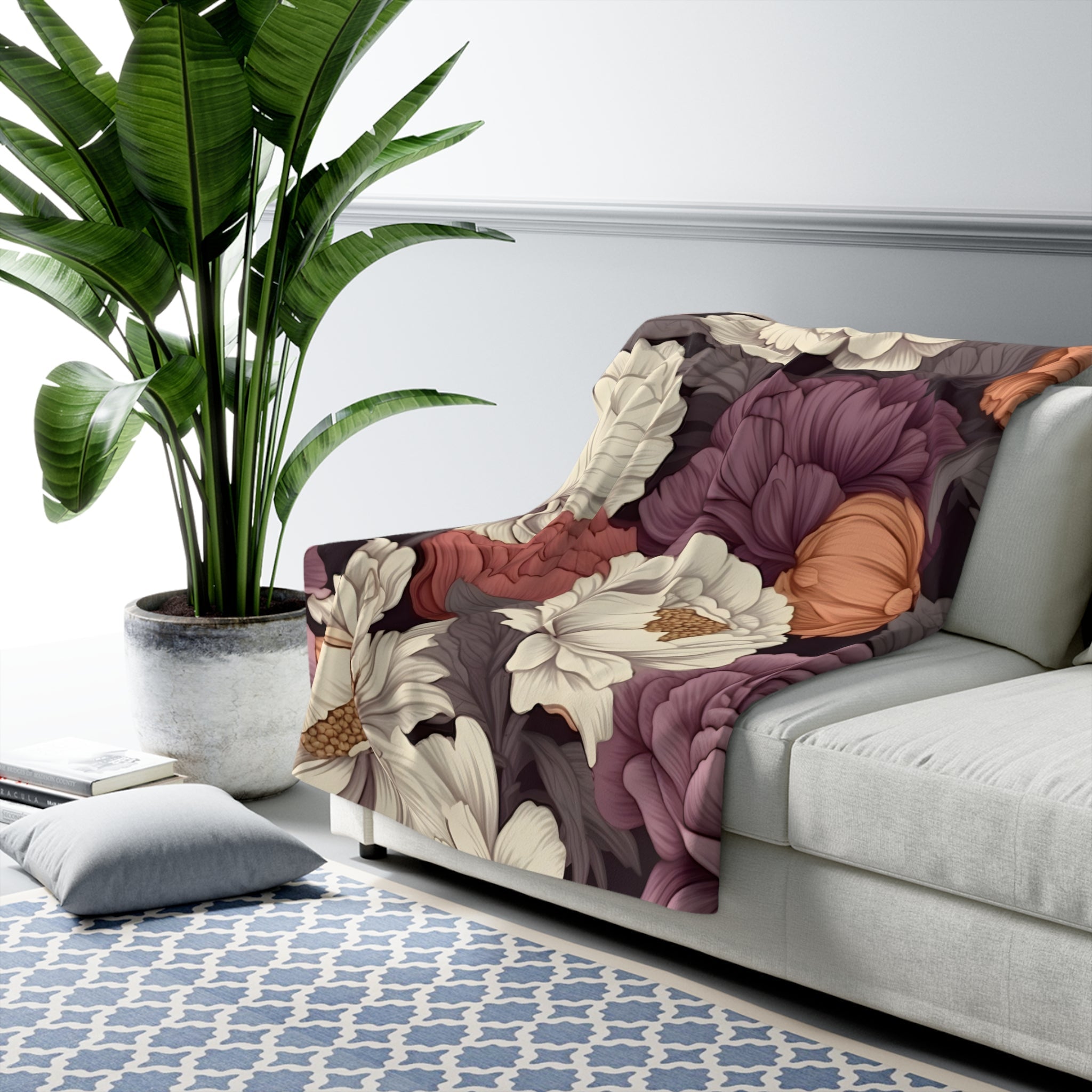 Floral Fragrance Sherpa Fleece Blanket – Flower Throw for Home & Gifts