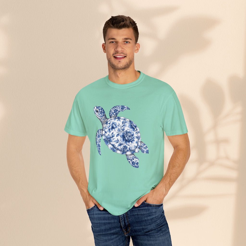 Blue Toile Turtle Unisex T-Shirt - Eco-Friendly Summer Style