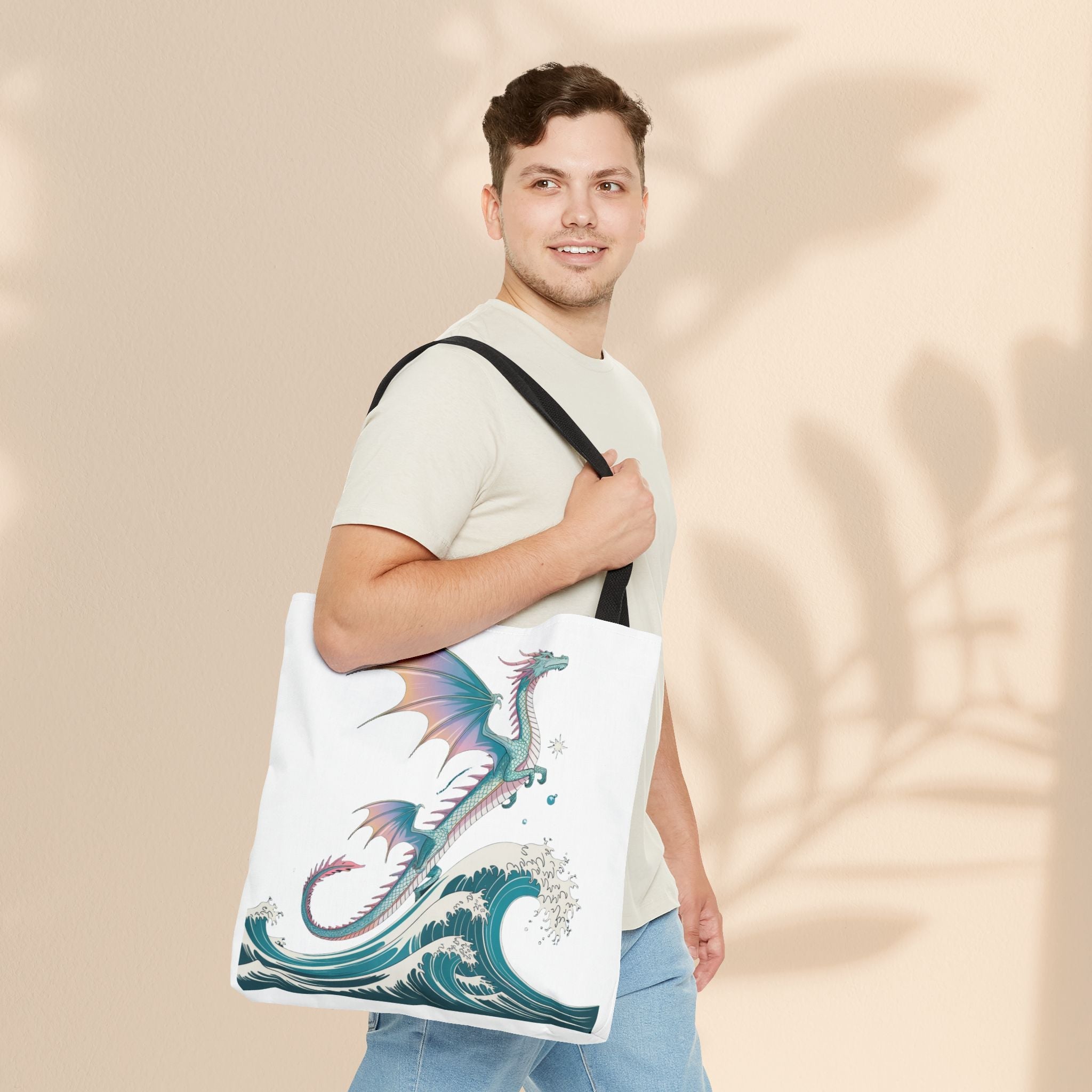 Dragons and Waves Tote Bag, Dragon Lovers Gift