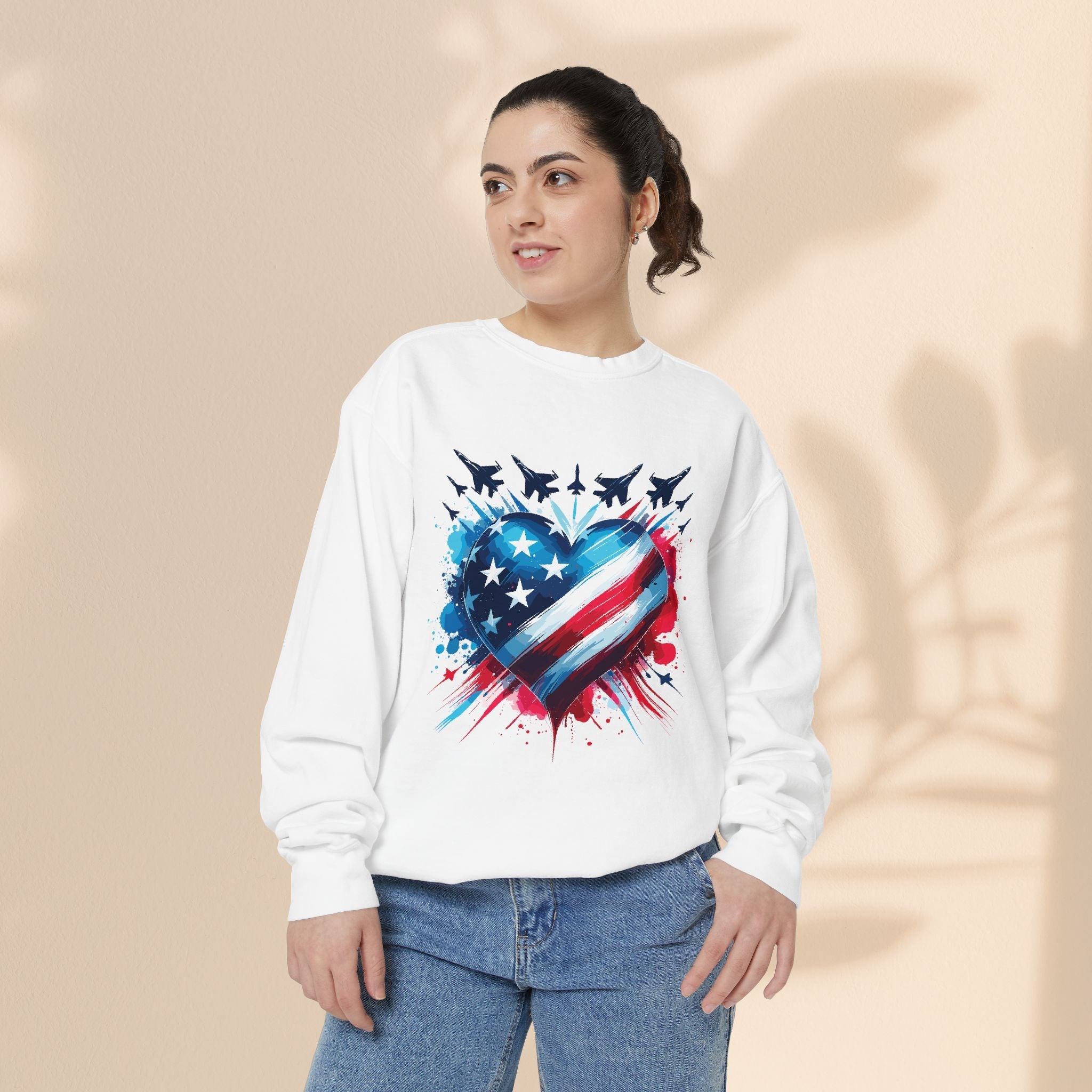 Patriotic Heart Sweatshirt, USA Pride Apparel, Unisex Fashion