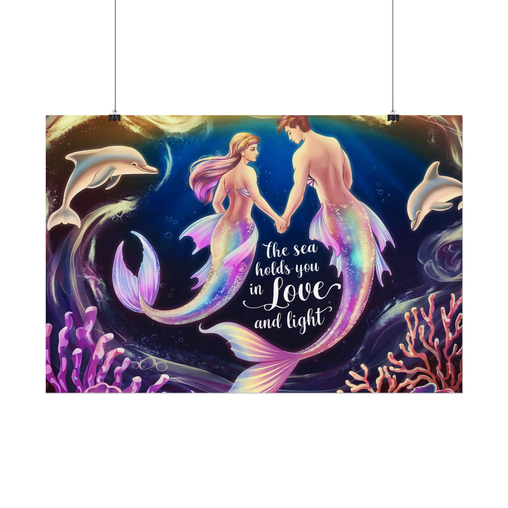 Mermaid Lovers Rolled Poster - Sea Holds You in Love and Light