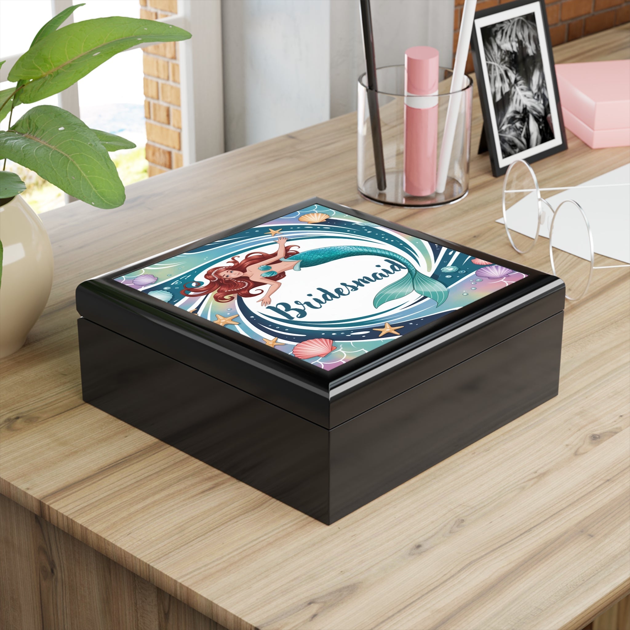 Mermaid Bridesmaid Jewelry Box, Ocean-Themed Gift, Wedding Keepsake, Seashell Decor