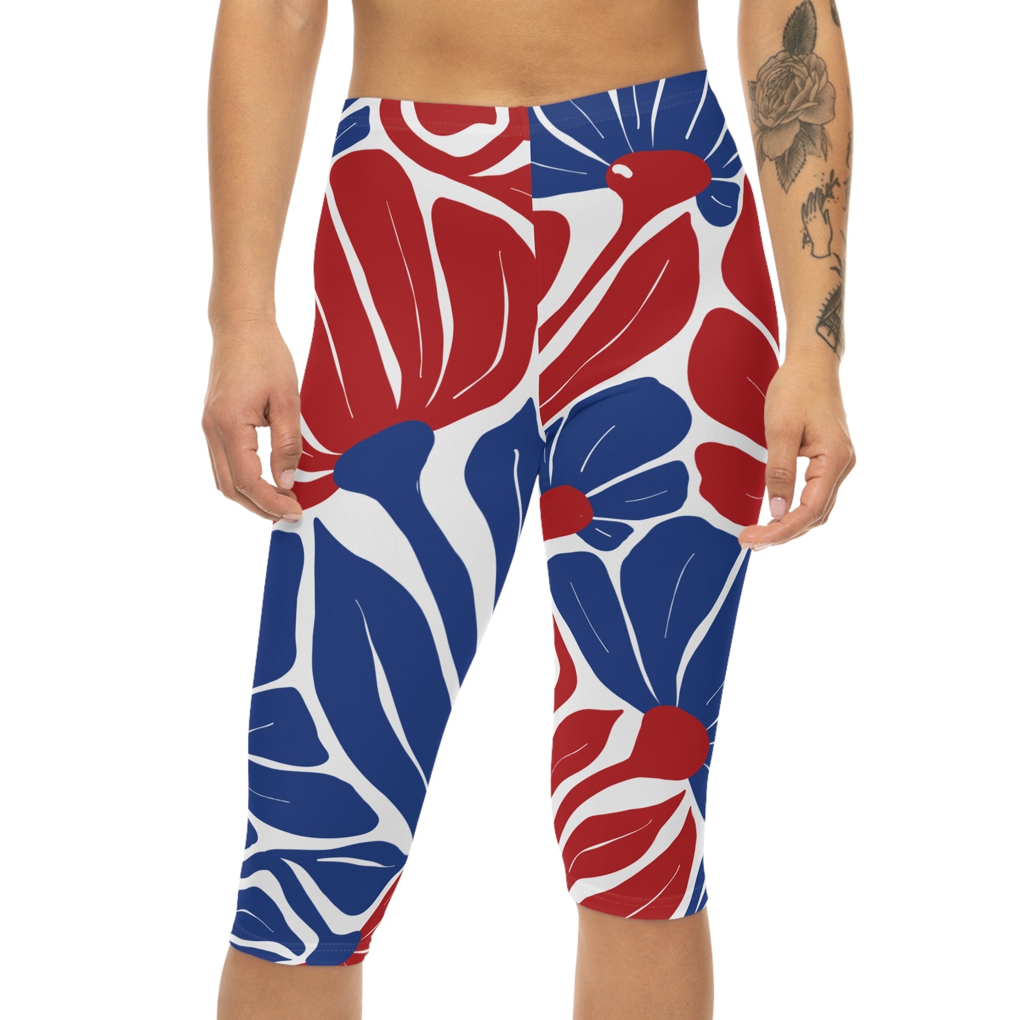 Floral Print Women’s Capri Leggings, Workout Pants, Stylish Activewear, Summer Fitness, Casual Lounge Wear