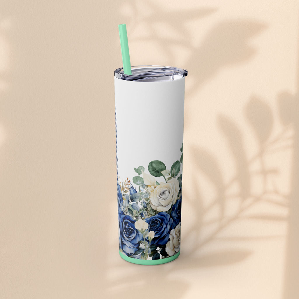 Bridesmaid Skinny Tumbler, 20oz Rose Floral Tumbler, Wedding Gift, Bridal Party, Customizable, Floral Tumbler