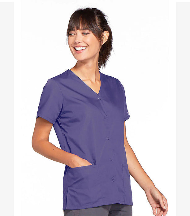 Microfiber Women's Scrub Top Front Open with Snap Buttons - 2 Pockets, Half Sleeves