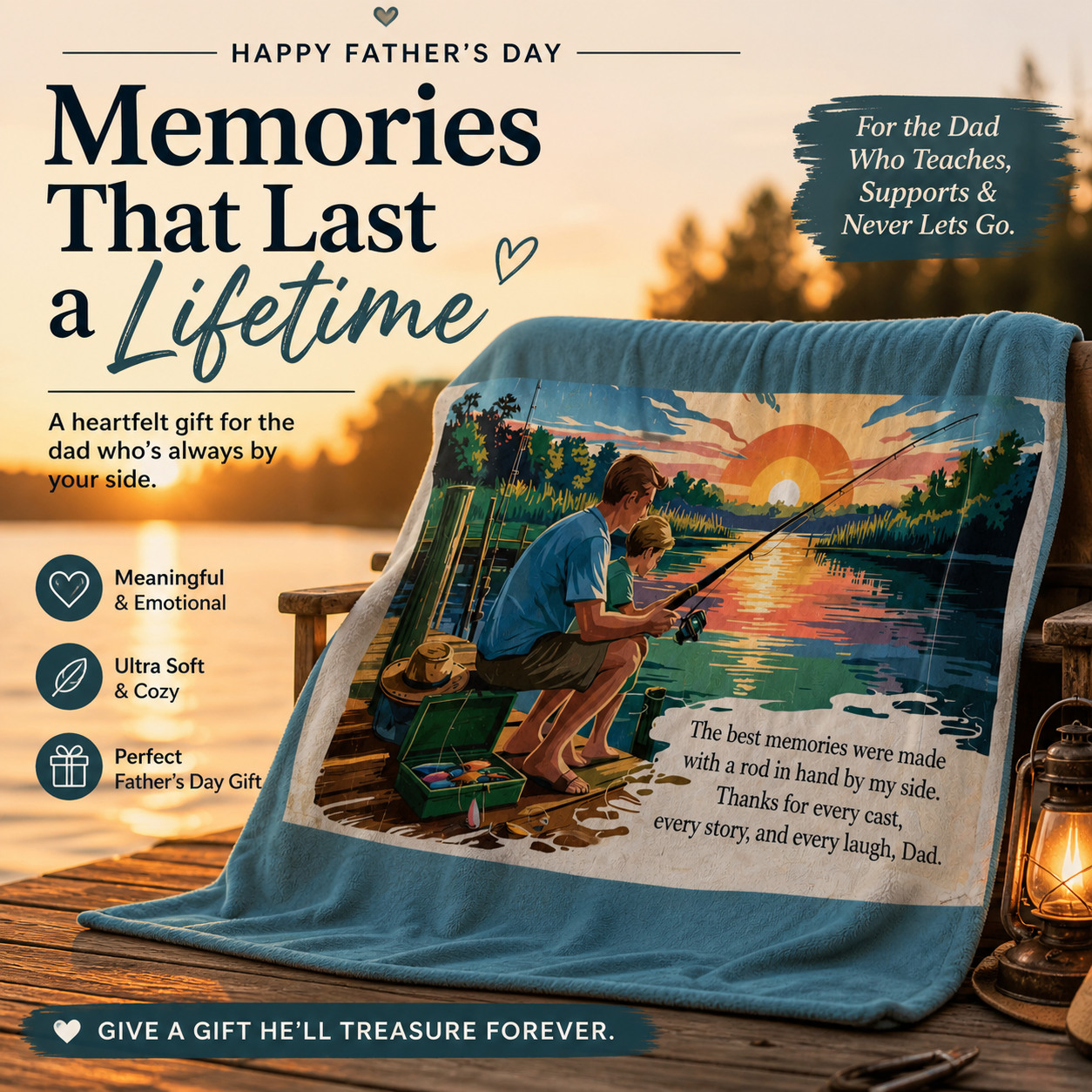 Fishing Memories Velveteen Plush Blanket – Cozy Decor for Nature Lovers