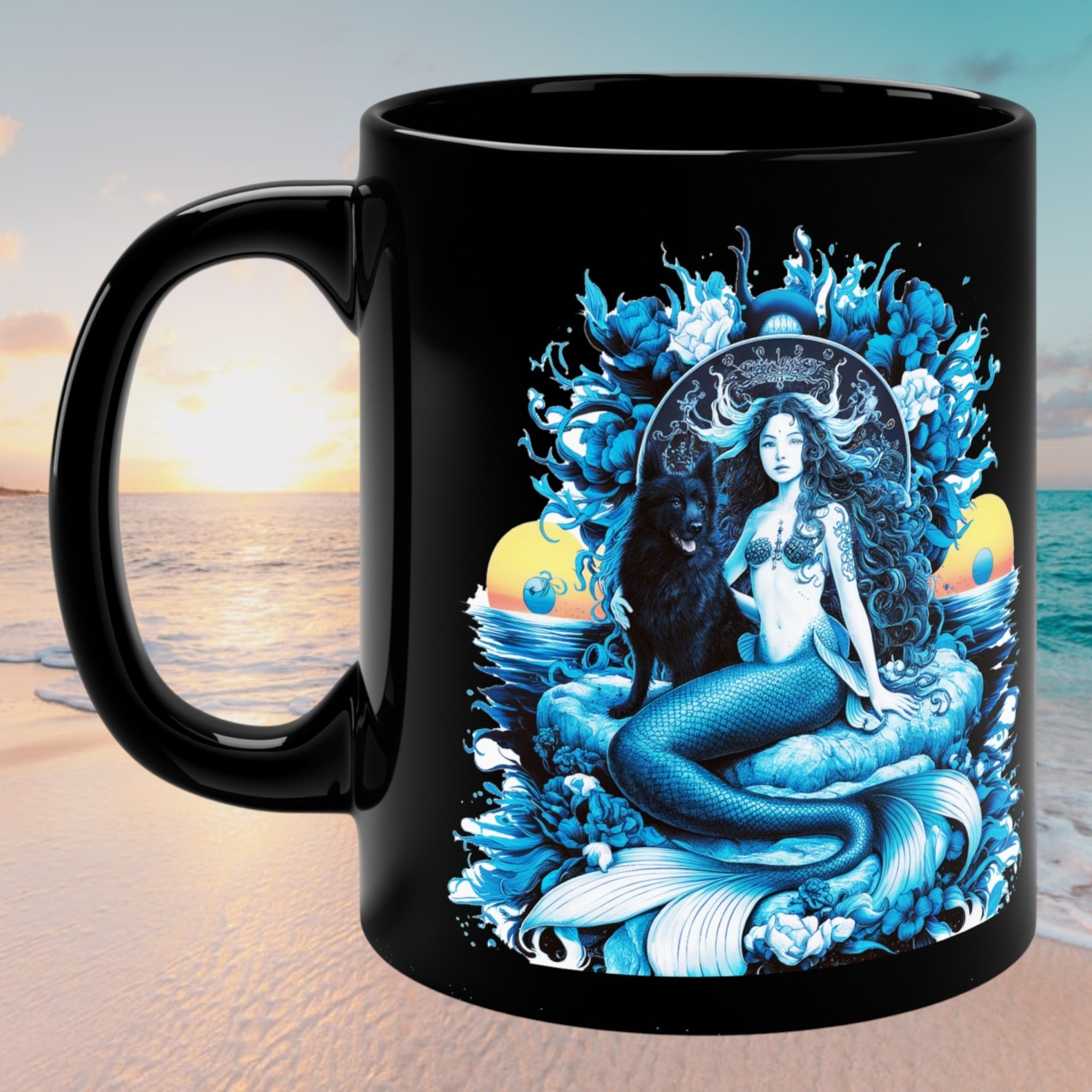 Black Coffee Mug, 11oz - Majestic Queen Mermaid
