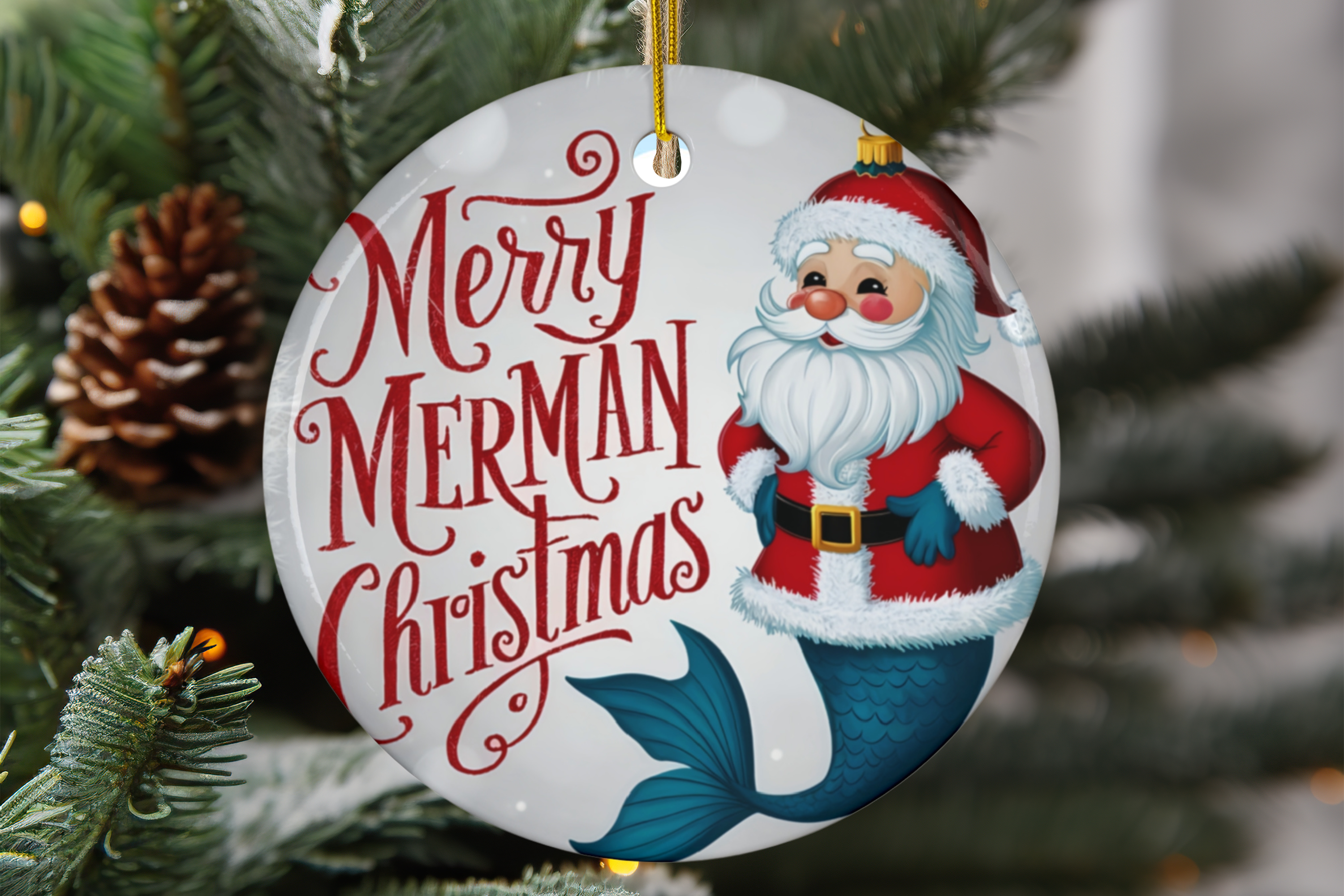 Ceramic Ornament - Merry Merman Christmas