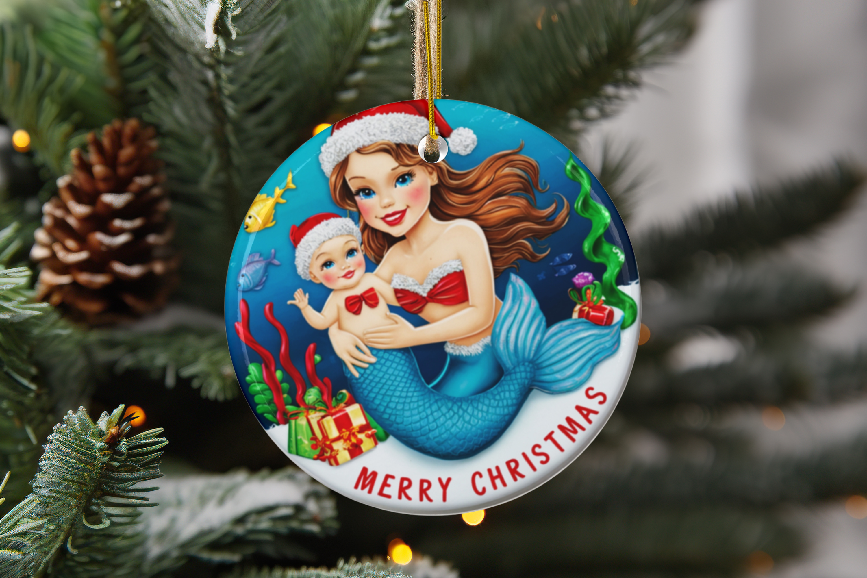 Ceramic Ornament - Mermaid Mom with Baby