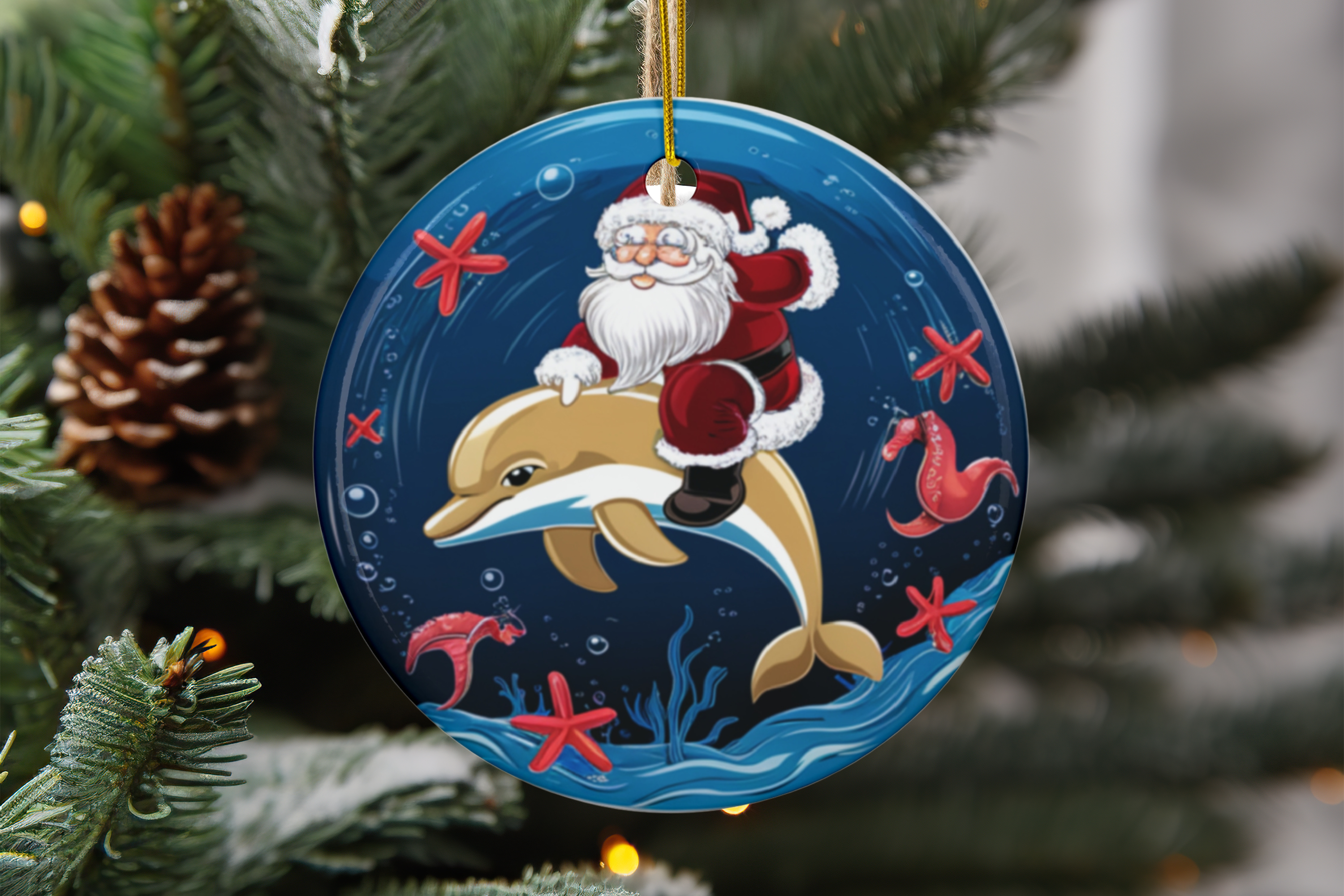 Ceramic Ornament - Santa on Dolphin