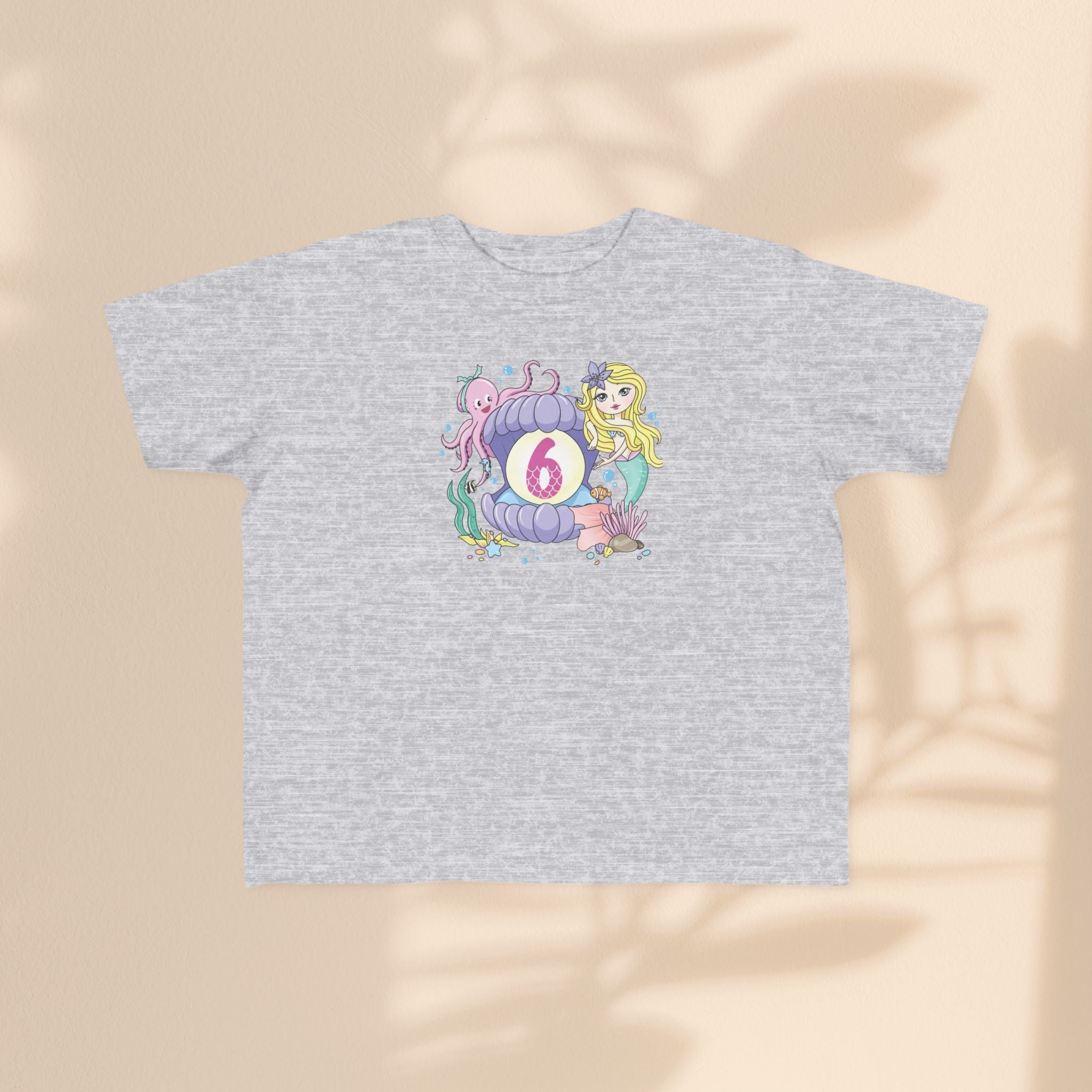 Age 6 Toddler Tee with Mermaid & Octopus Design - Birthday Celebration