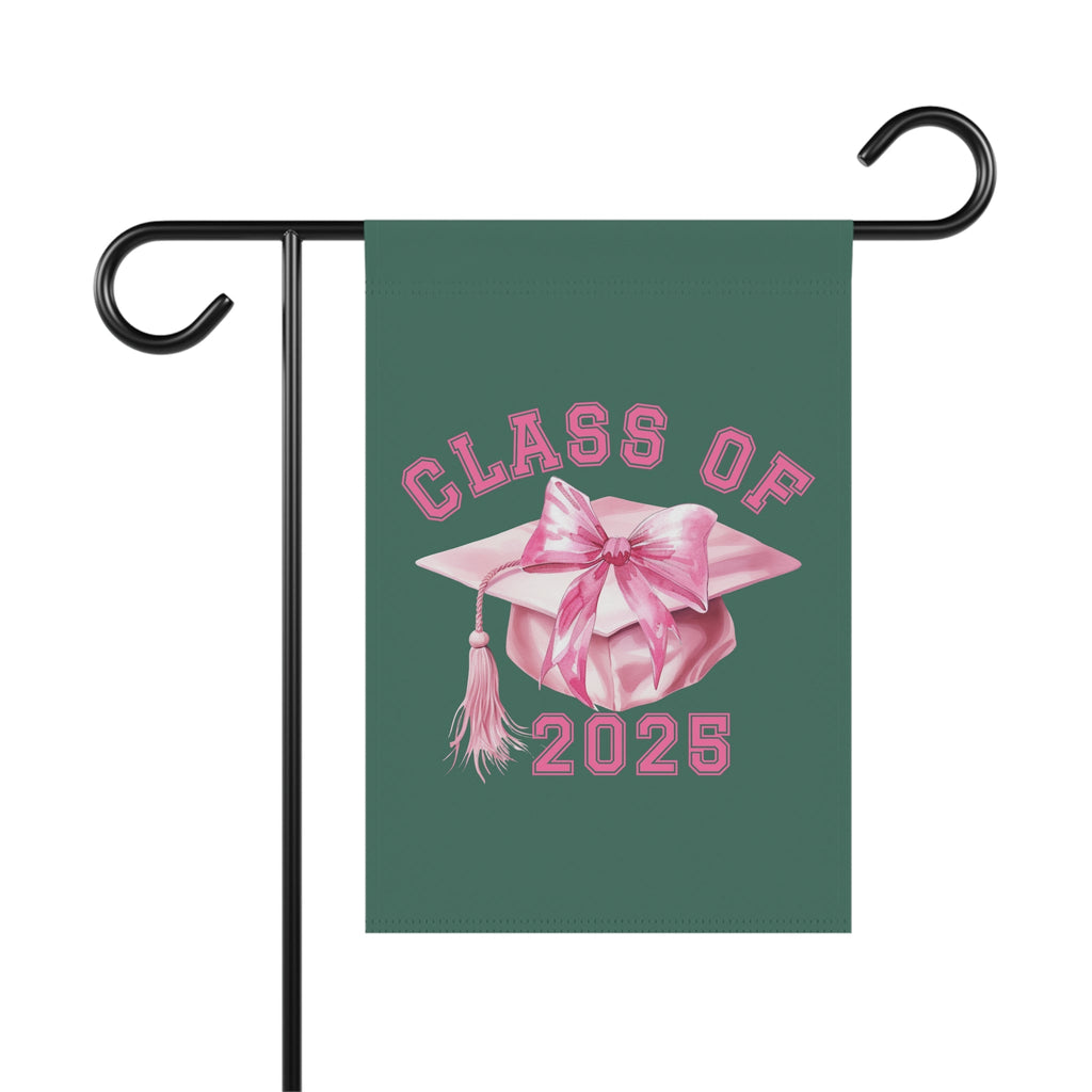 Graduation Garden Banner with Pink Cap & Bow - Class of 2025