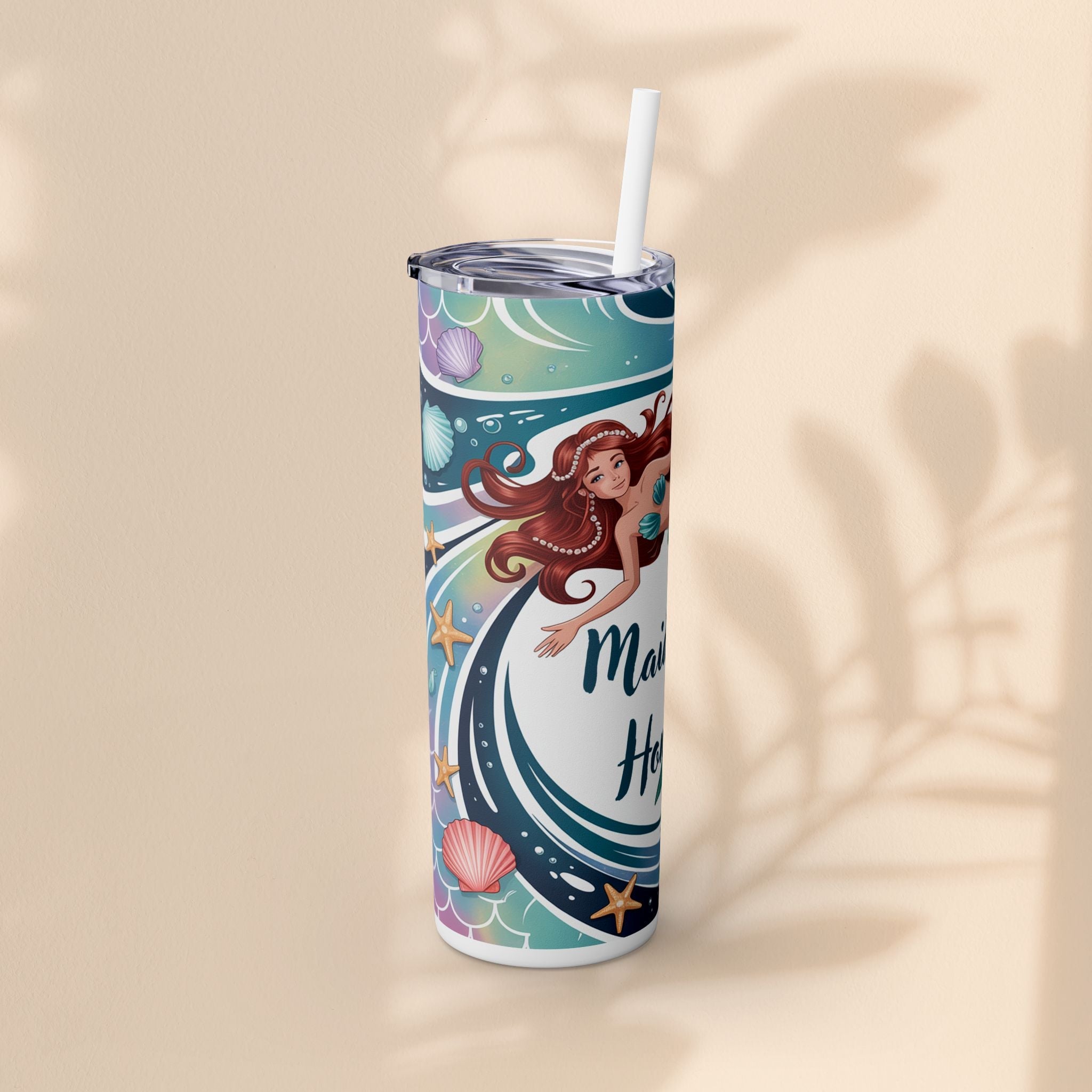 Mermaid Maid of Honor Tumbler, Personalized Gift, Bridal Party Favor, Wedding, Beach Themed Drinkware, 20oz Skinny Cup