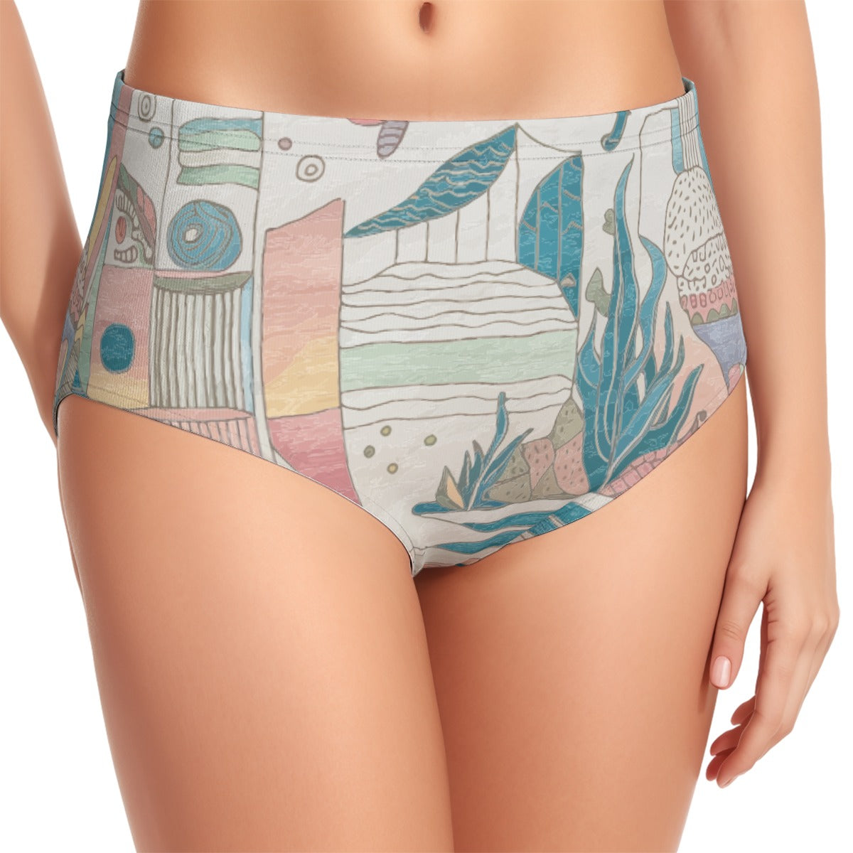 Ocean Print Women's Swimsuit Set With Halter
