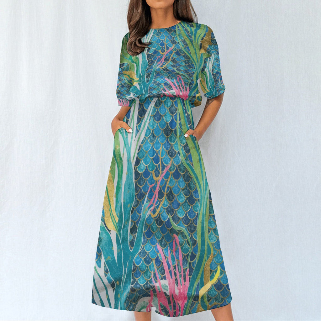 Mermaid Scale Party Women's Elastic Waist Dress