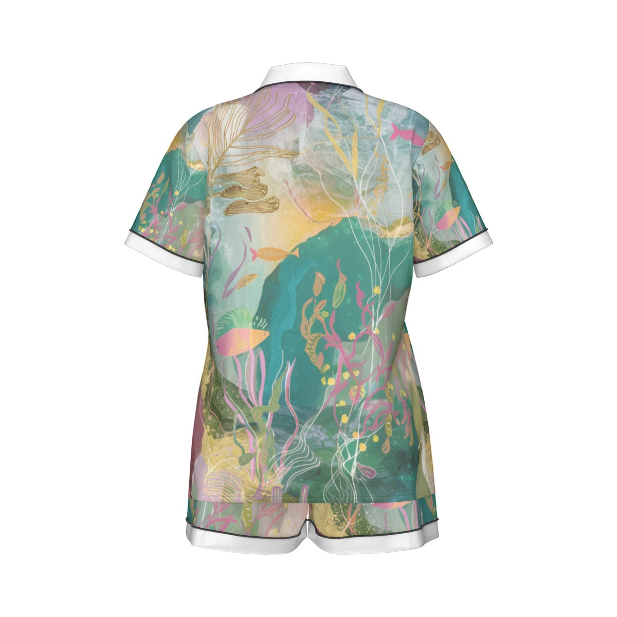 Ocean Life Women's Imitation Silk Pajama Set With Short Sleeve