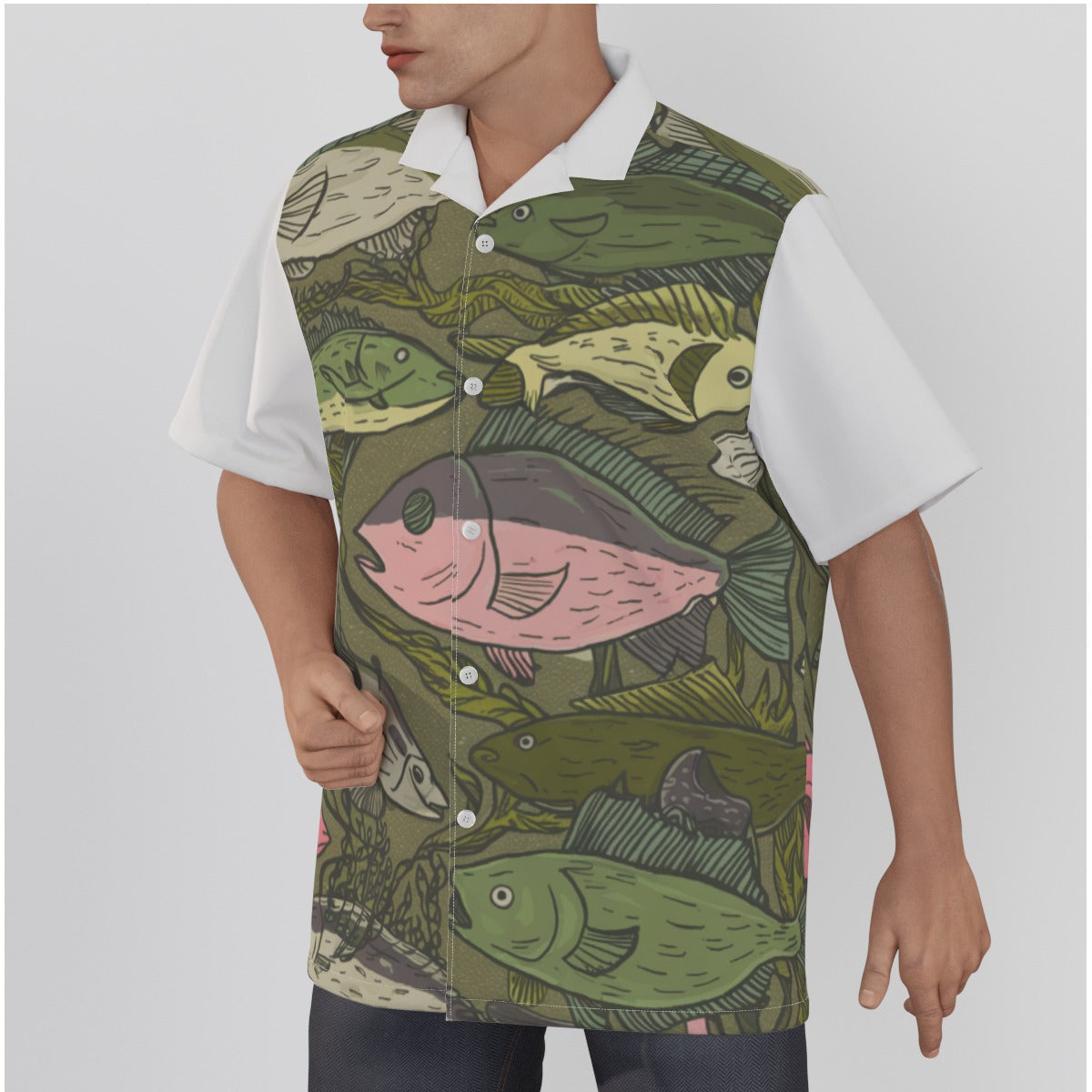 Fish Print Men's Hawaiian Shirt With Button Closure
