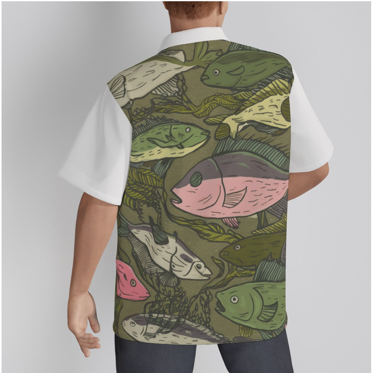 Fish Print Men's Hawaiian Shirt With Button Closure