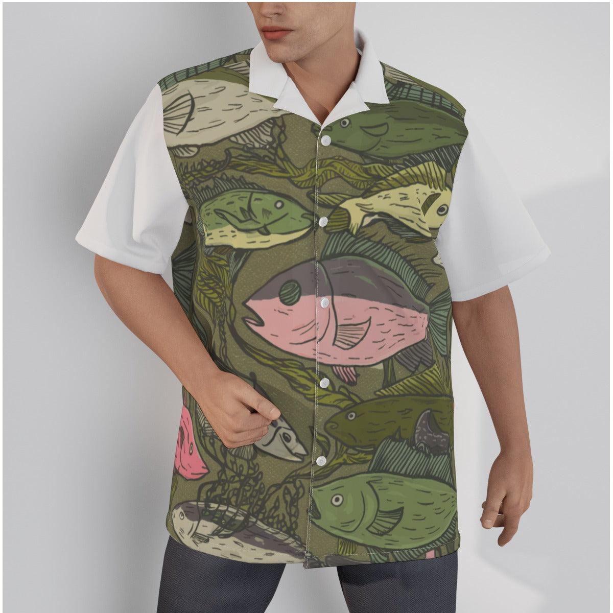 Fish Print Men's Hawaiian Shirt With Button Closure