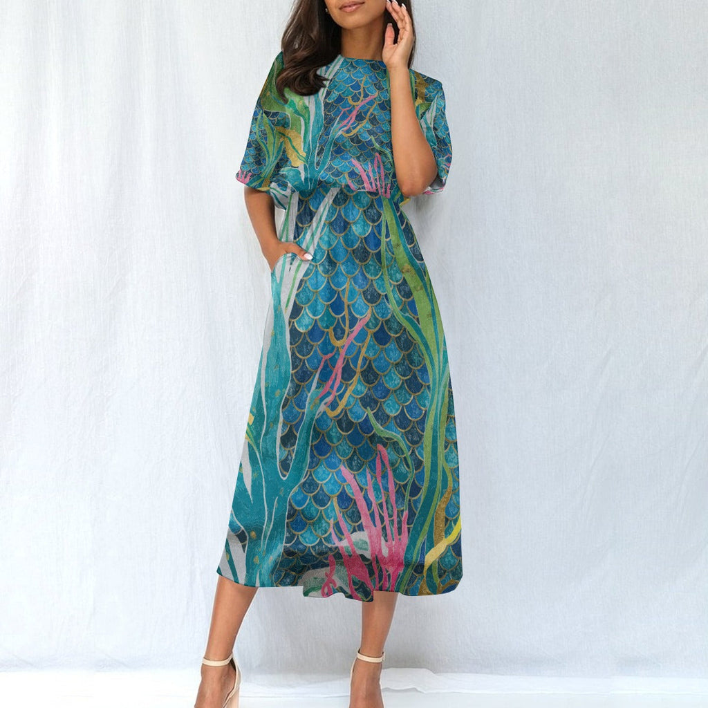 Mermaid Scale Party Women's Elastic Waist Dress