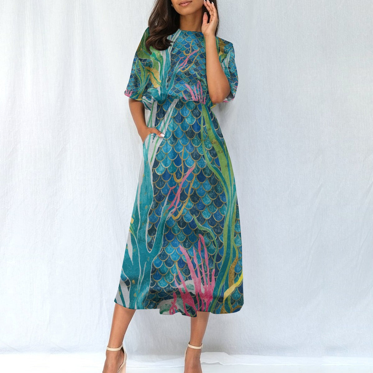 Mermaid Scale Party Women's Elastic Waist Dress
