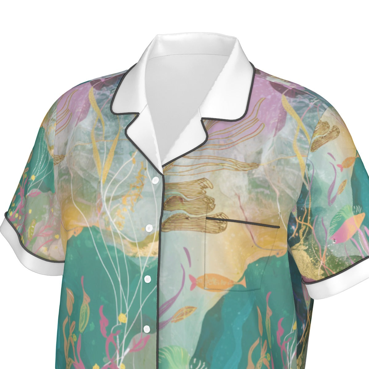 Ocean Life Women's Imitation Silk Pajama Set With Short Sleeve