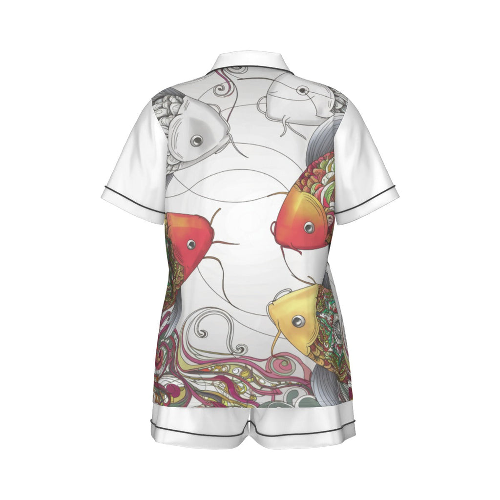 KOI Women's Imitation Silk Pajama Set With Short Sleeve