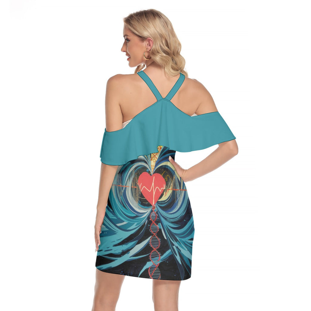 Beating Heart Women's Cold Shoulder Cami Dress With RuffleLet your style speak from the heart with t
