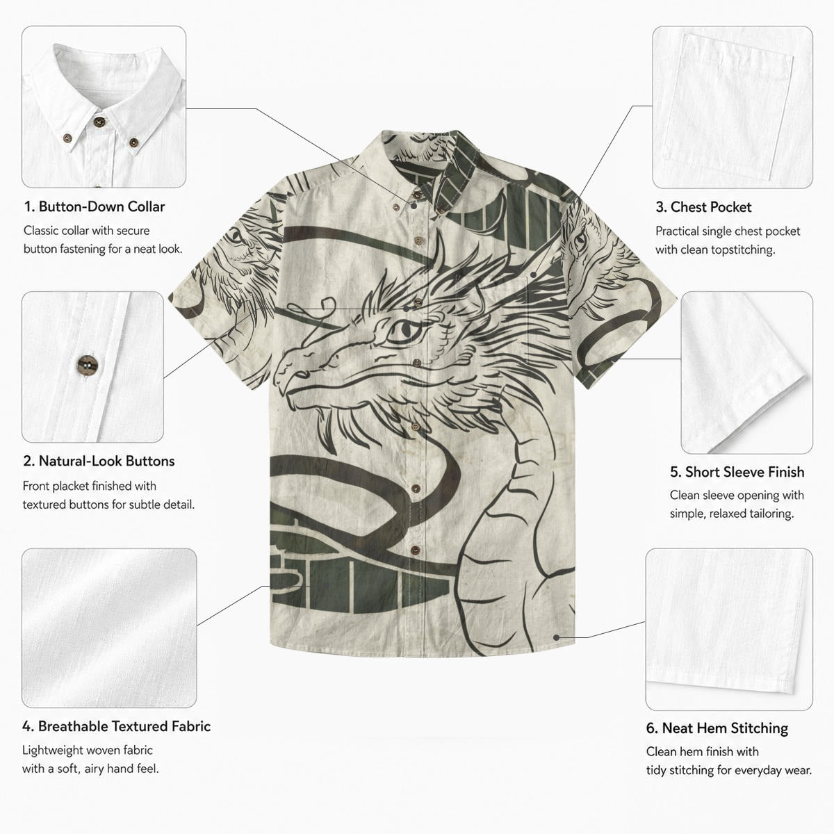 Dragon Sway Men's Breathable Cotton Shirt