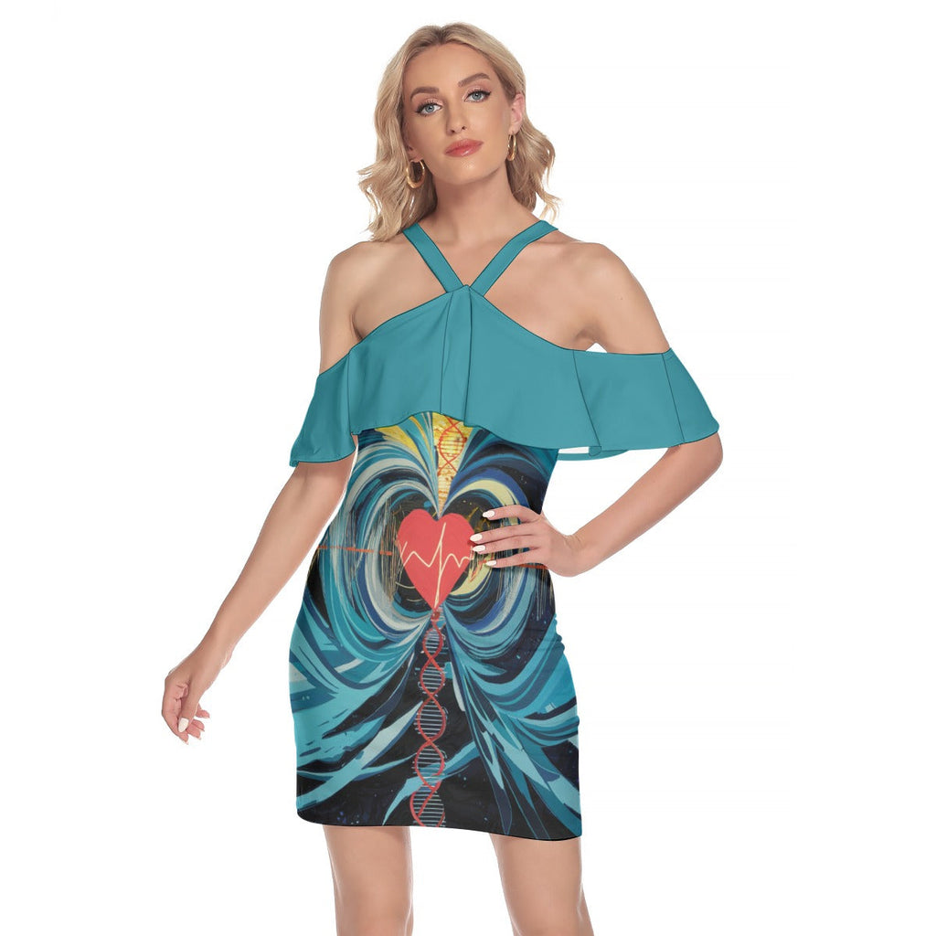 Beating Heart Women's Cold Shoulder Cami Dress With RuffleLet your style speak from the heart with t