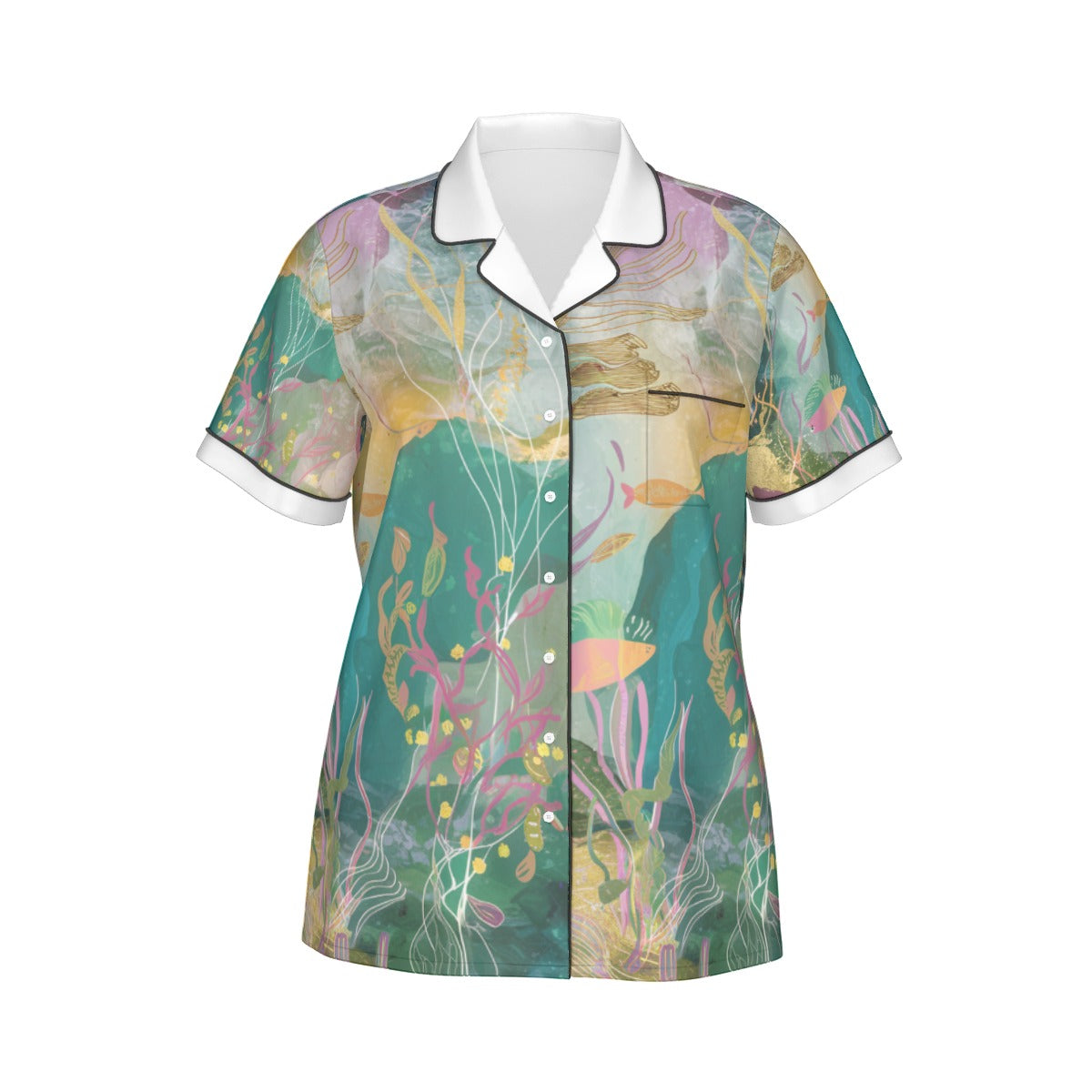 Ocean Life Women's Imitation Silk Pajama Set With Short Sleeve