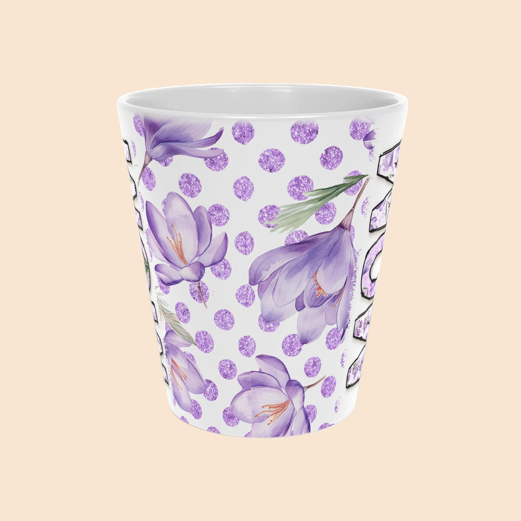 Floral Mom Latte Mug - 12oz Purple Polka Dot Coffee Cup