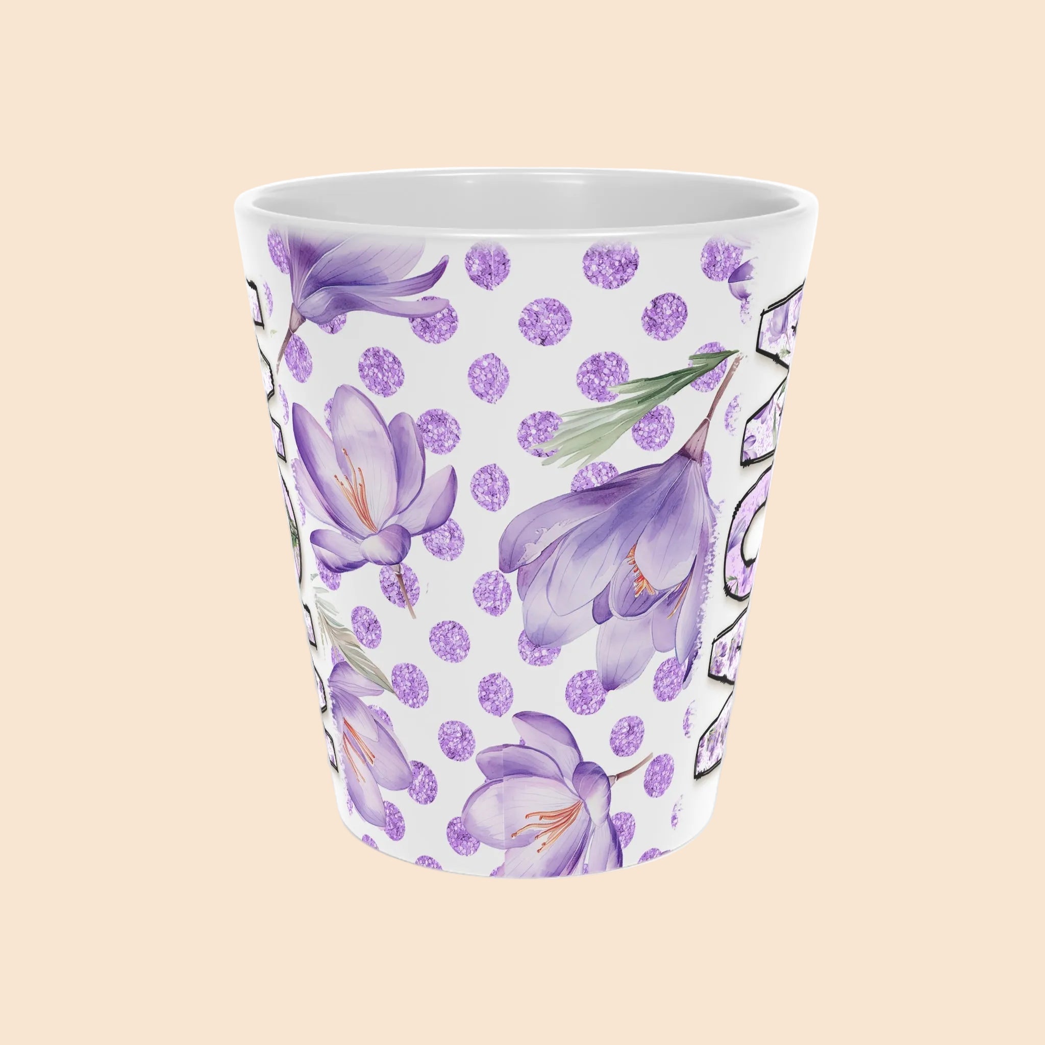 Floral Mom Latte Mug - 12oz Purple Polka Dot Coffee Cup