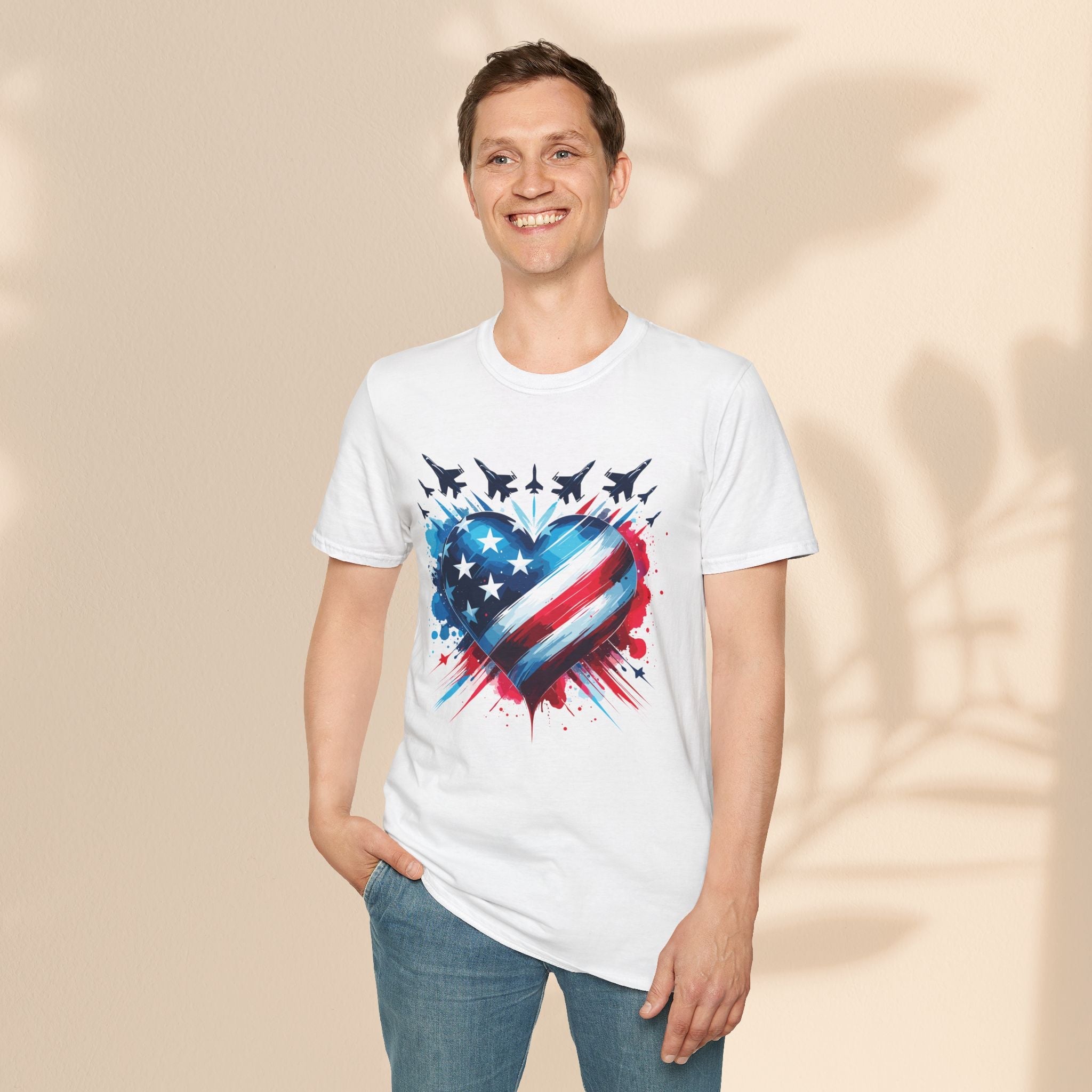 Patriotic Heart Unisex Softstyle T-Shirt - Perfect for Independence Day