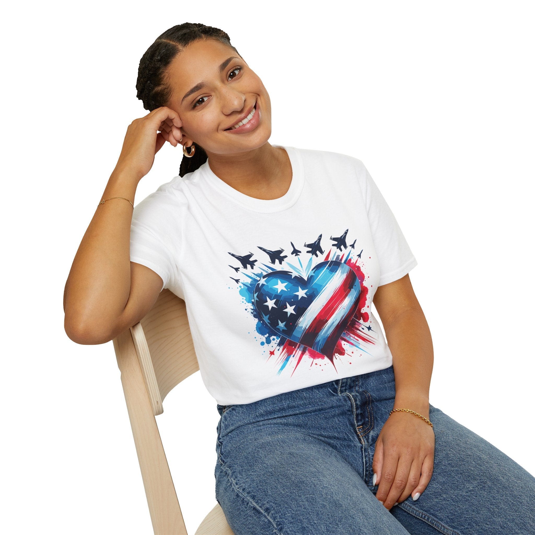 Patriotic Heart Unisex Softstyle T-Shirt - Perfect for Independence Day