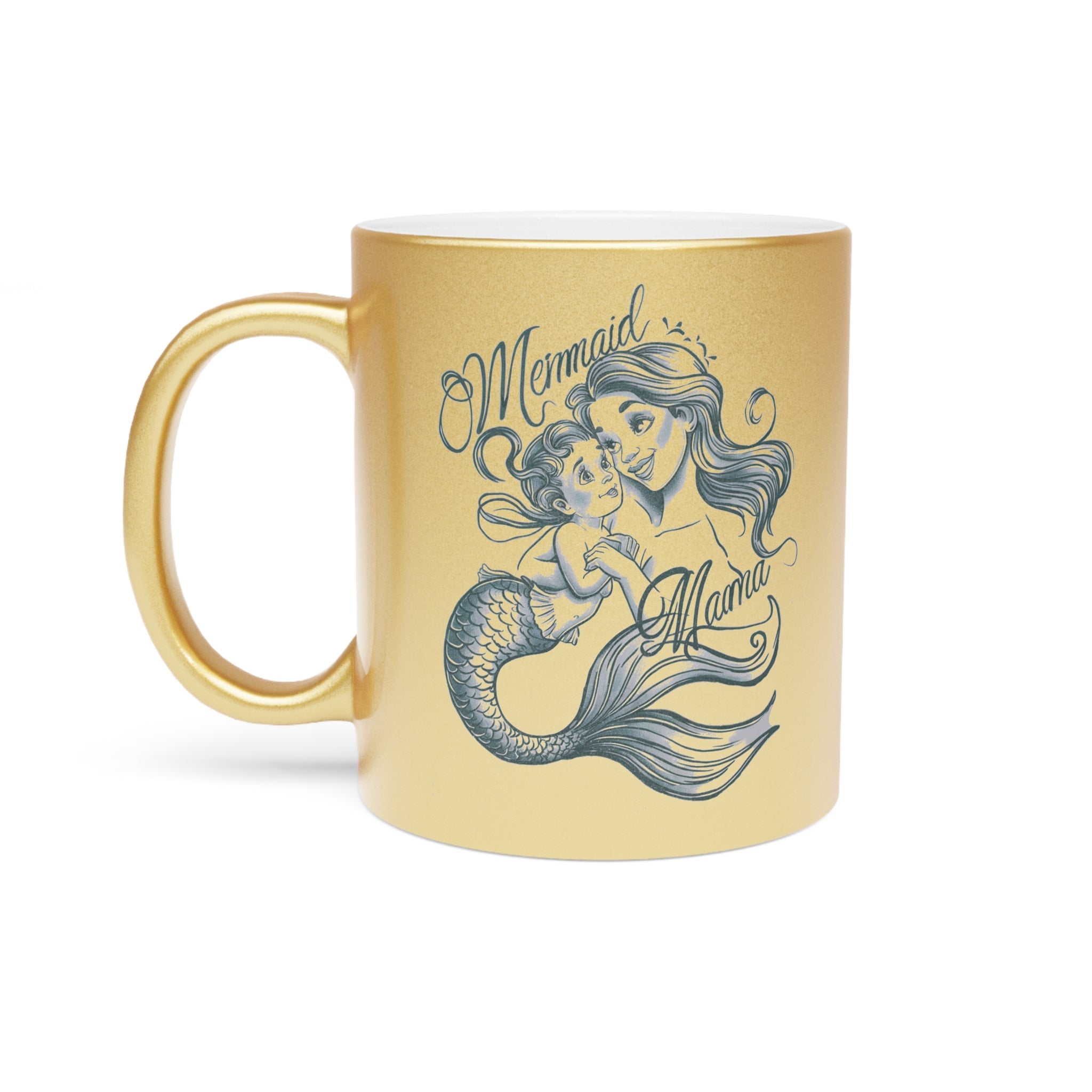 Mermaid Mama Metallic Mug – Gold/Silver Coffee Cup Gift | Mother’s Day Mermaid Mom