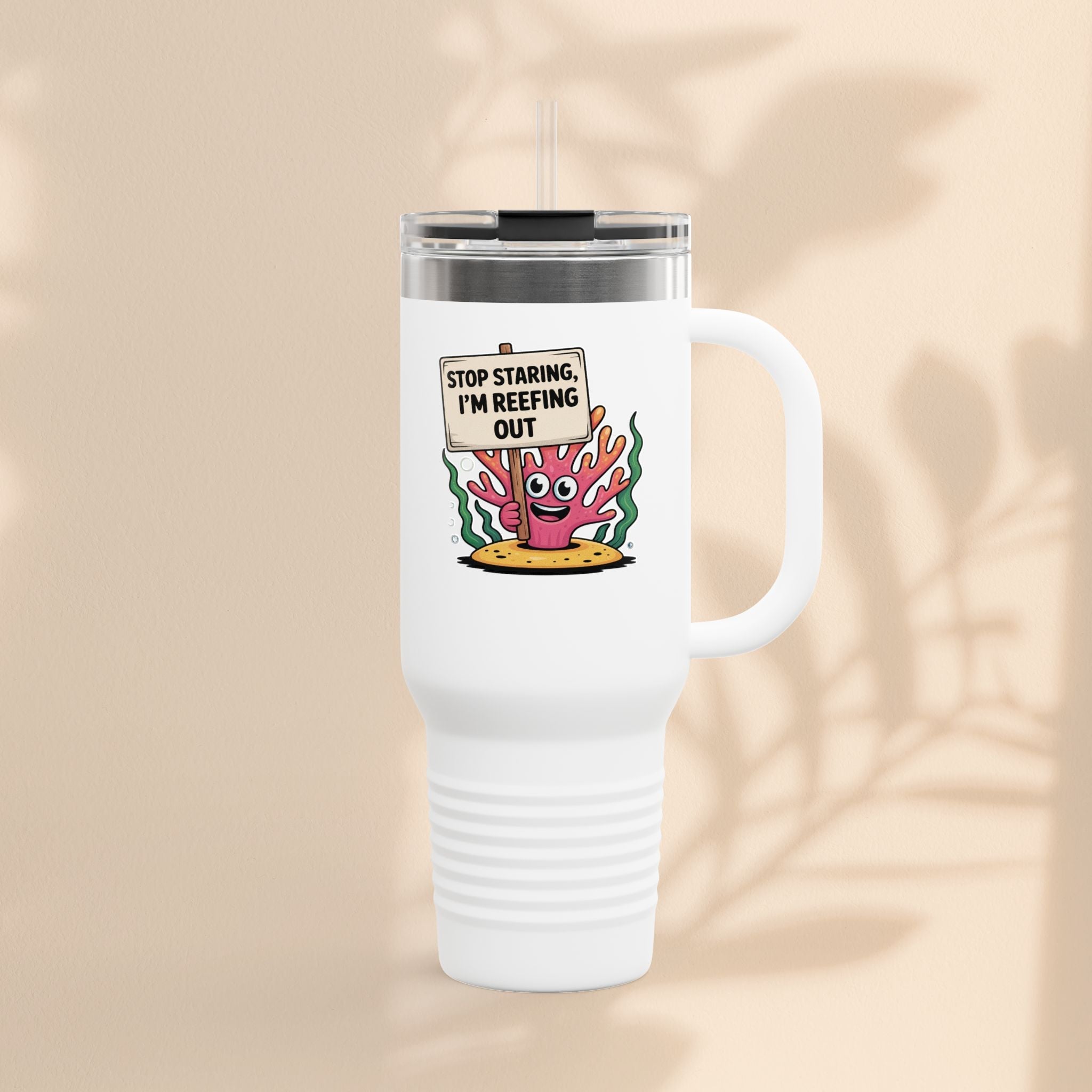 Colorful Coral Reef Insulated Travel Mug - Stop Staring, I'm Reefing Out!