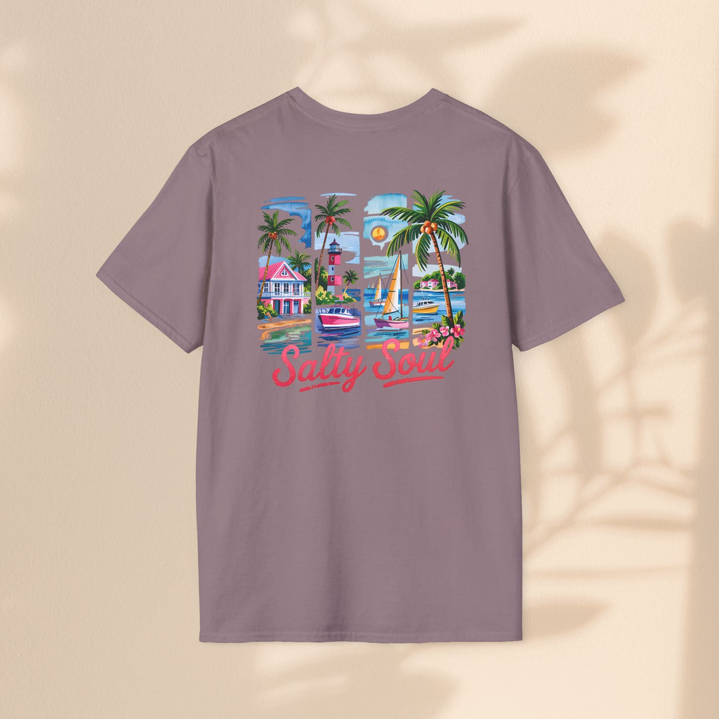 Brush Stroke Salty Soul Unisex Softstyle T-Shirt - Tropical Vibe Tee for Beach Lovers