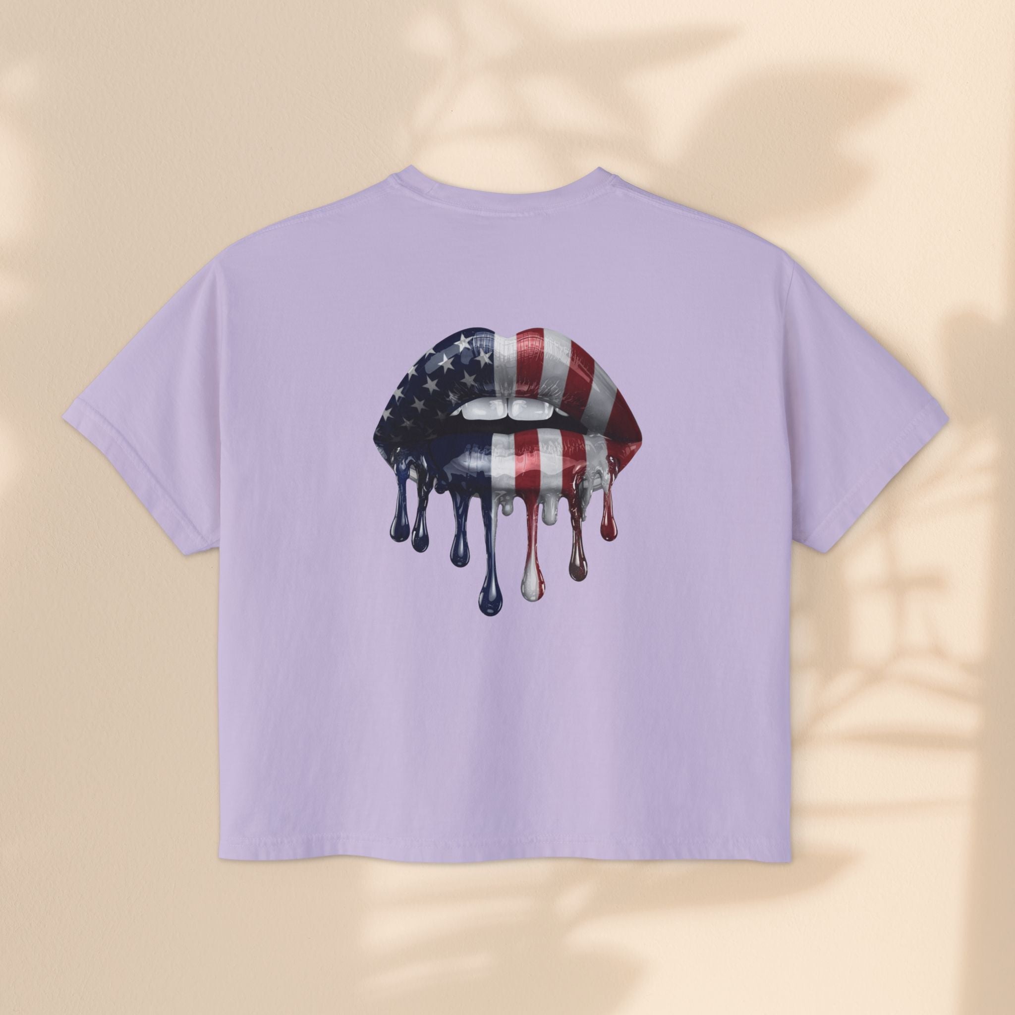 Patriotic Women's Boxy Tee with Dripping Lips Design