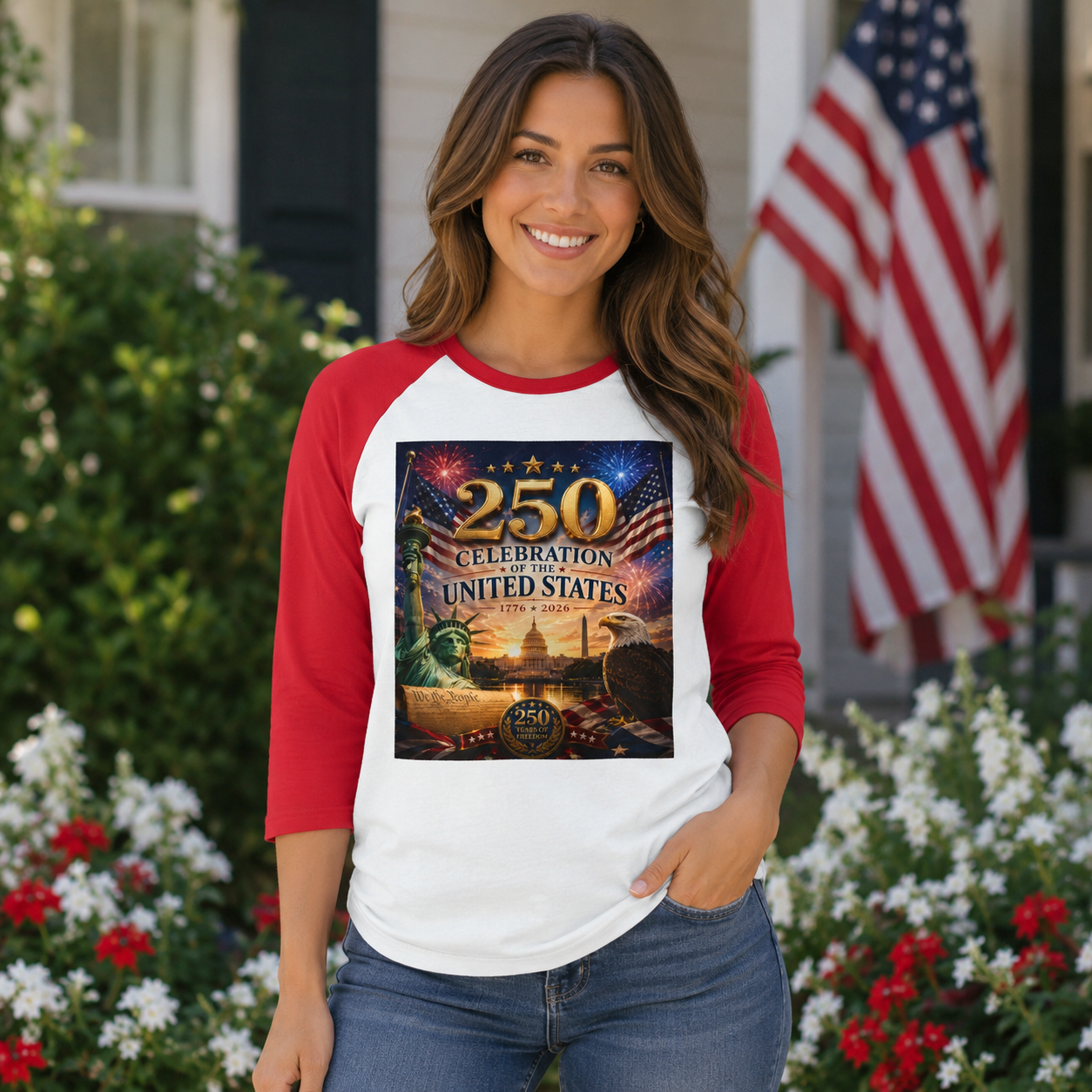 250th United States Celebration Raglan Shirt — Liberty Fireworks Anniversary Tee