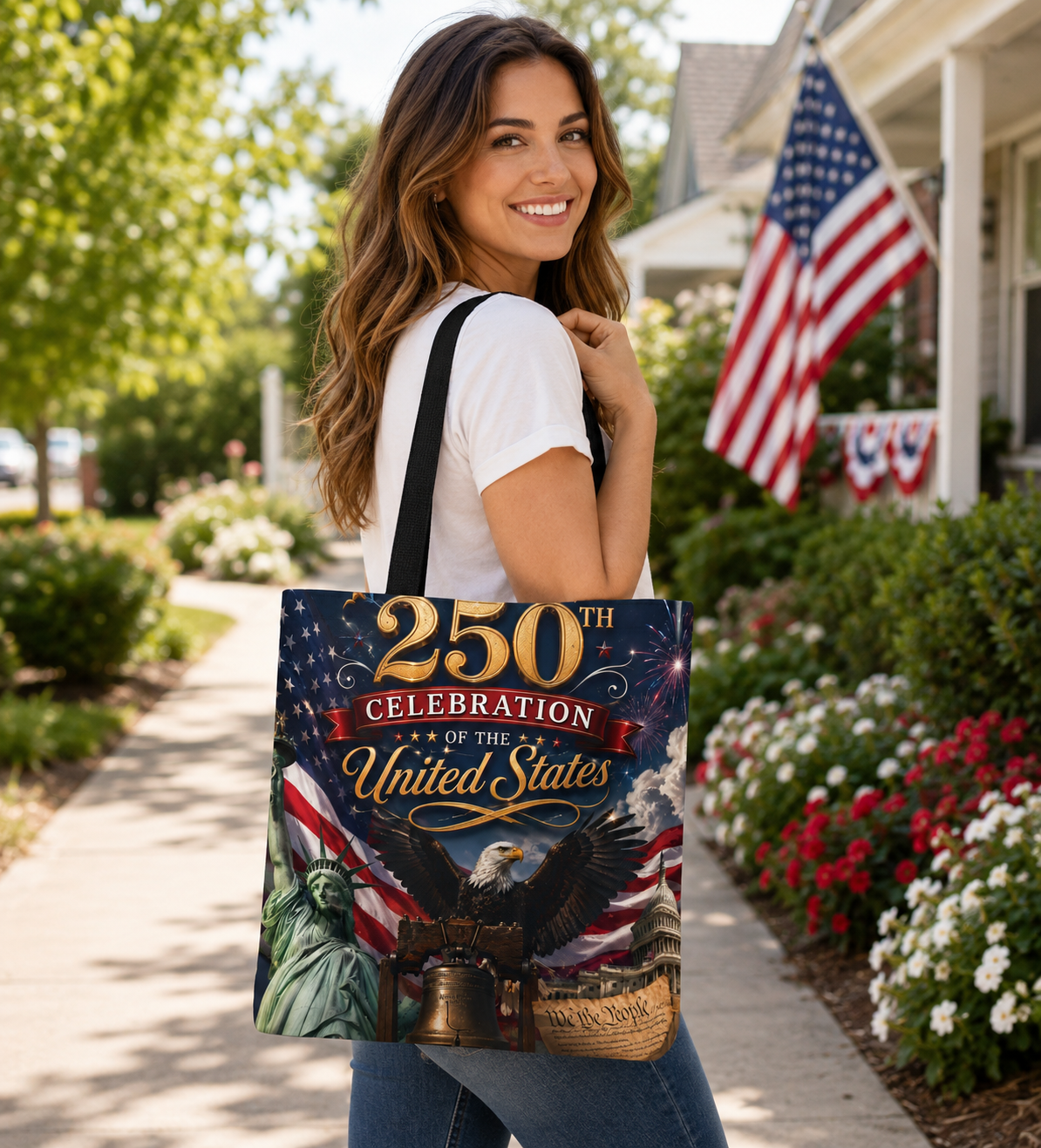 Patriotic American Flag & Eagle Tote Bag — 250th United States Celebration